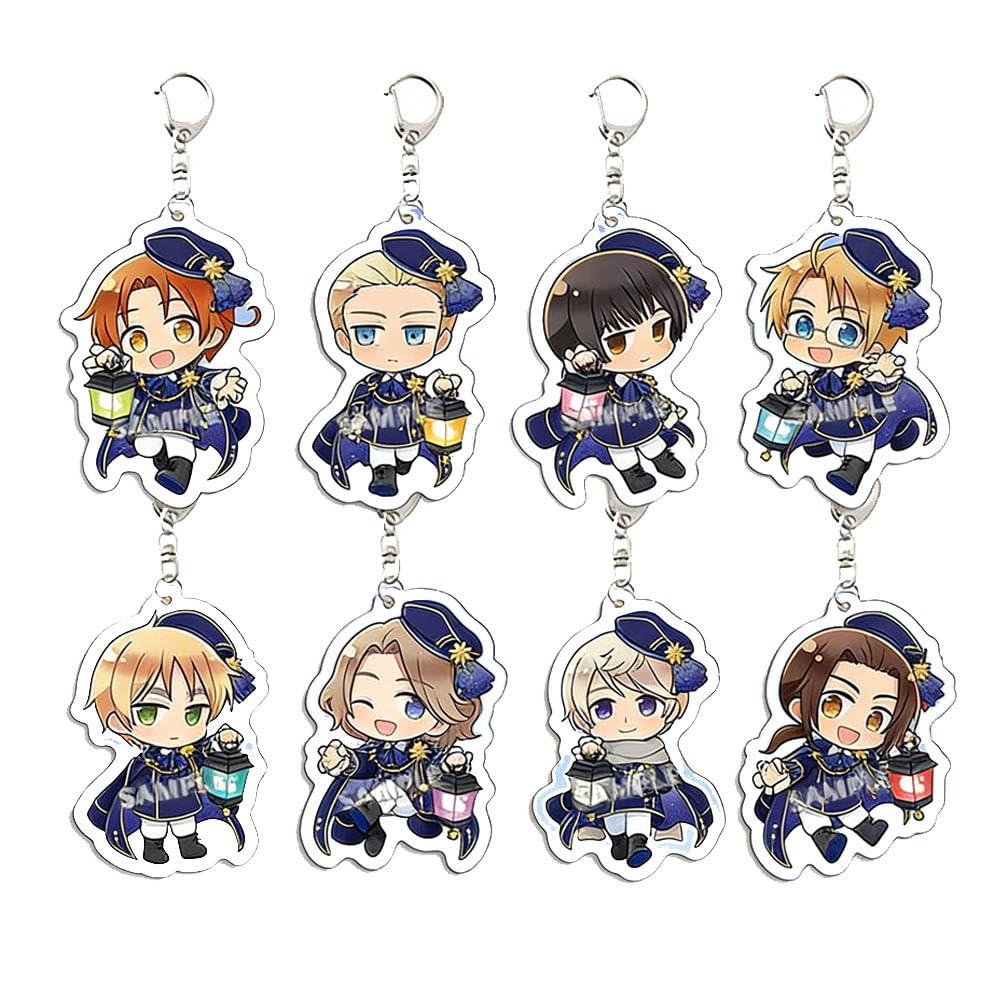 8 Pcs Hetali AxisPowers Acryl Keychain Anime Figure Keyring Pendant Chain Decor Hetali AxisPowers Merch