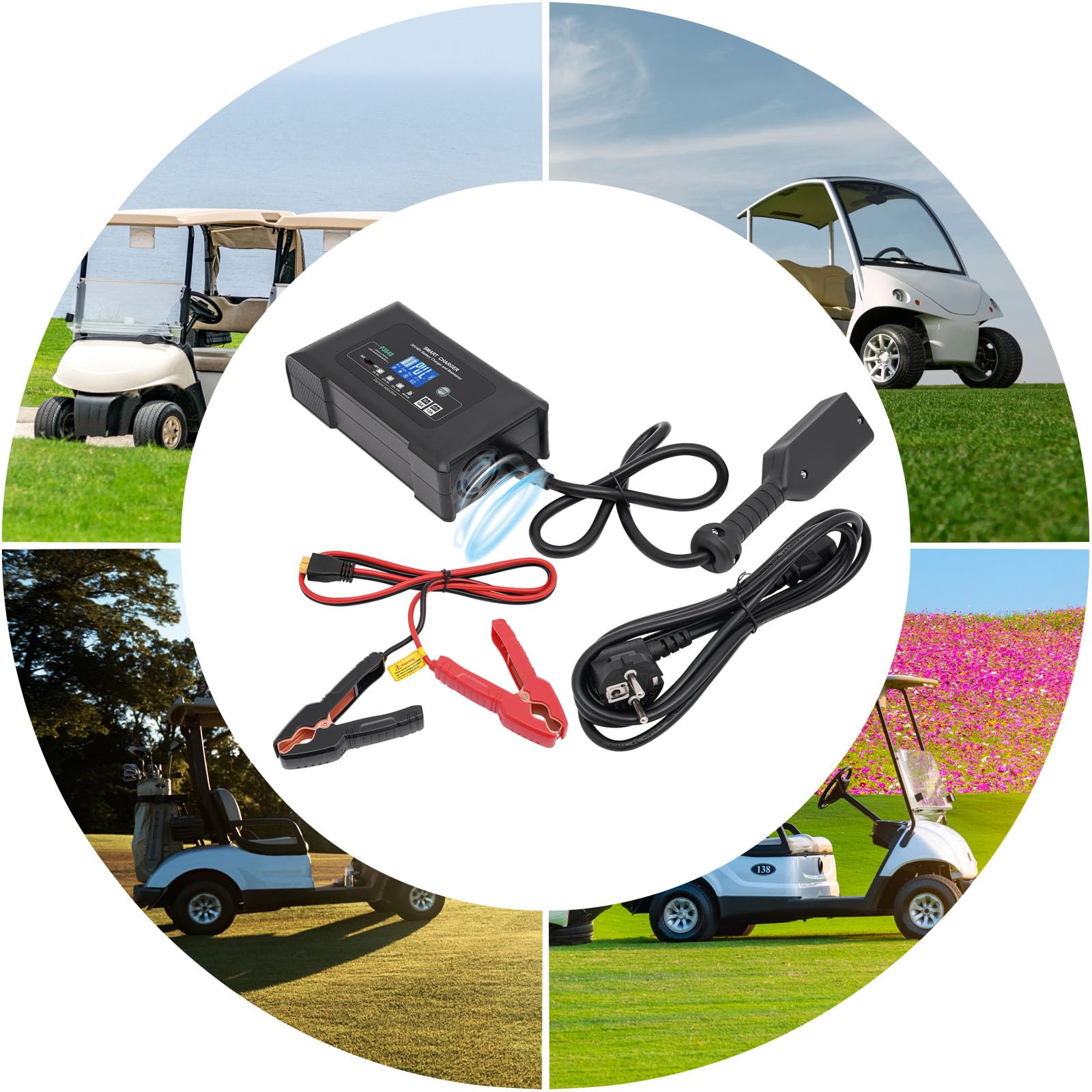 Cargador de coche de 36 V, 23 x 12,5 x 7 cm, cargador de batería inteligente rápido, para cargar baterías de litio, LiFePO4 y plomo-ácido