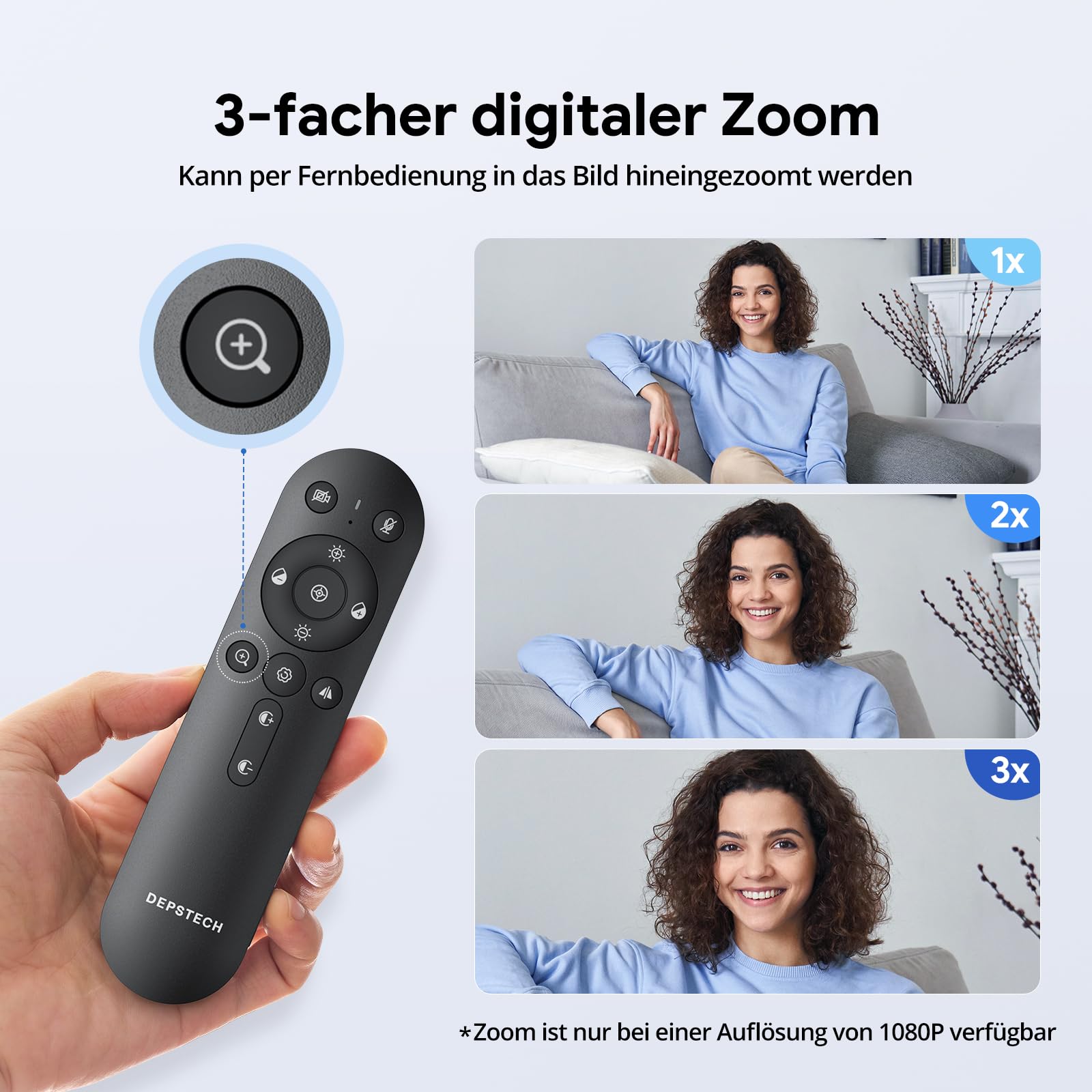 DEPSTECH DW50 Pro Webcam 4K, Ultra HD mit Mikrofon, 3-facher Zoom, 1/2.55 Sony Sensor, Duale Mics mit Geräuschunterdrückung, Fernbedienung, Autofokus Streaming Kamera für PC Laptop Mac, Teams