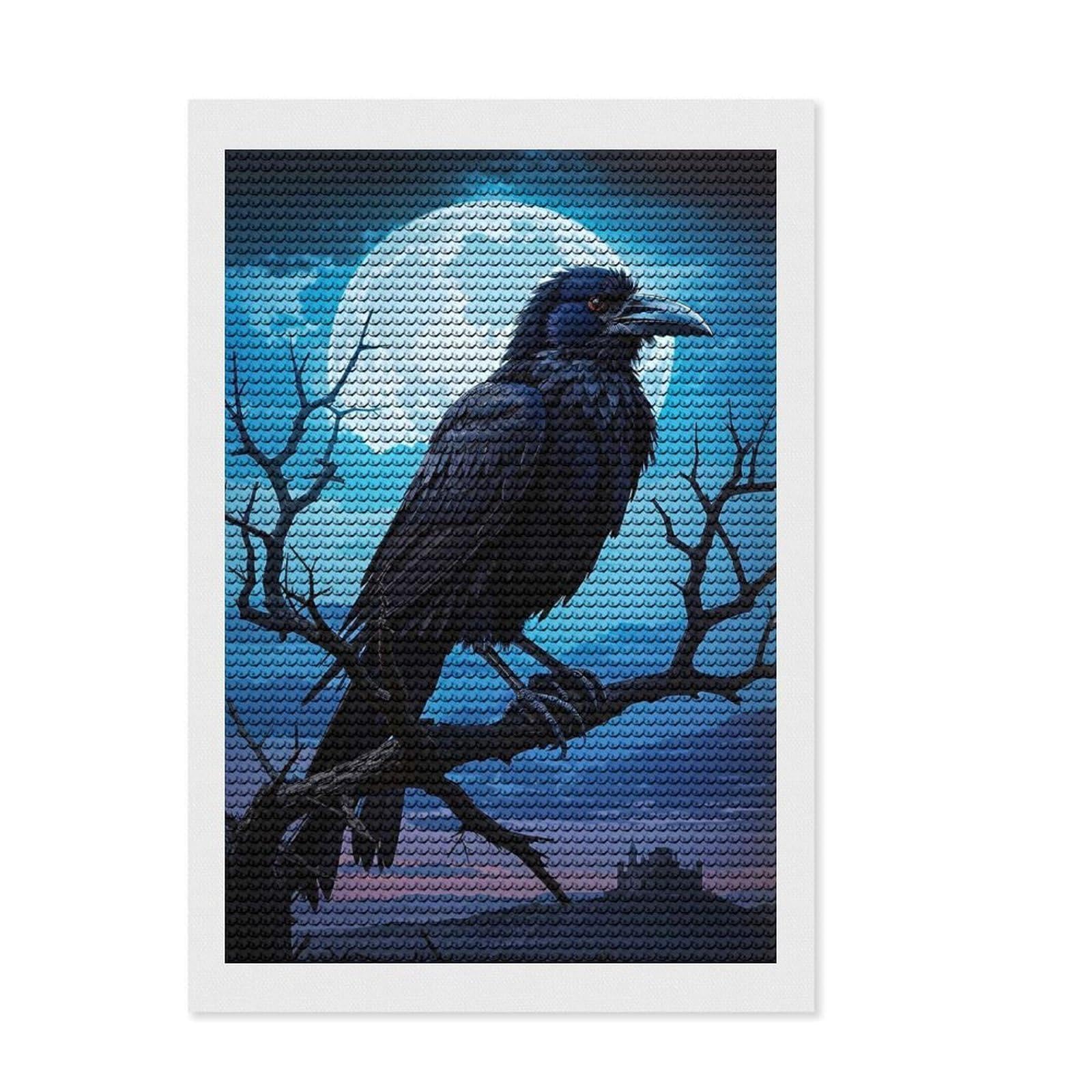 Junmoney Raven Round Drill Diamond Painting 8"x12", Printed Canvas, Complete Accessories, Bedroom Decor, for Women, Office Decor