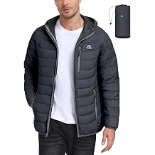 Mapamyumco Mens Lightweight Packable Hooded Puffer Jacket Puffy Waterproof Windproof Winter Coat for Snow Ski Hiking Travel