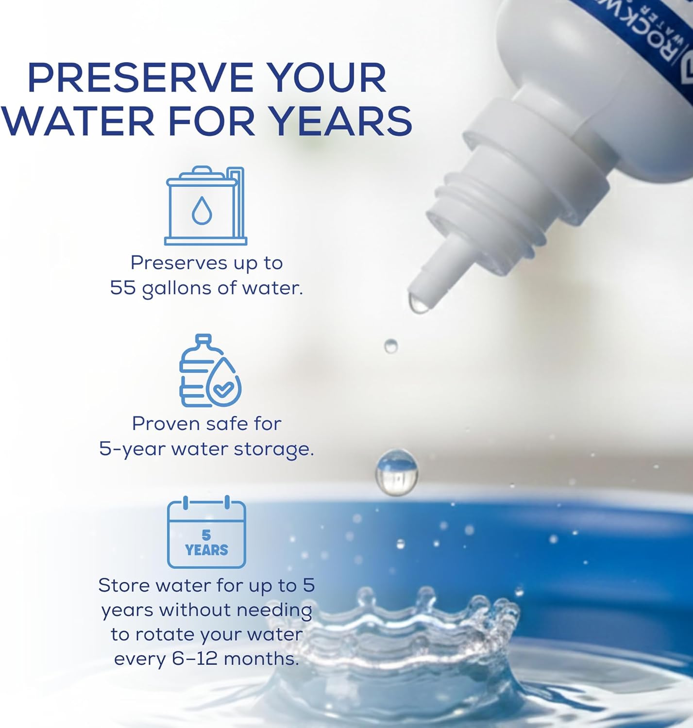 Rockwell Water Storage Preserver 55 Gallon, Store Water for 5 Years, Emergency Preparedness, Survival Kits, Emergency Storage