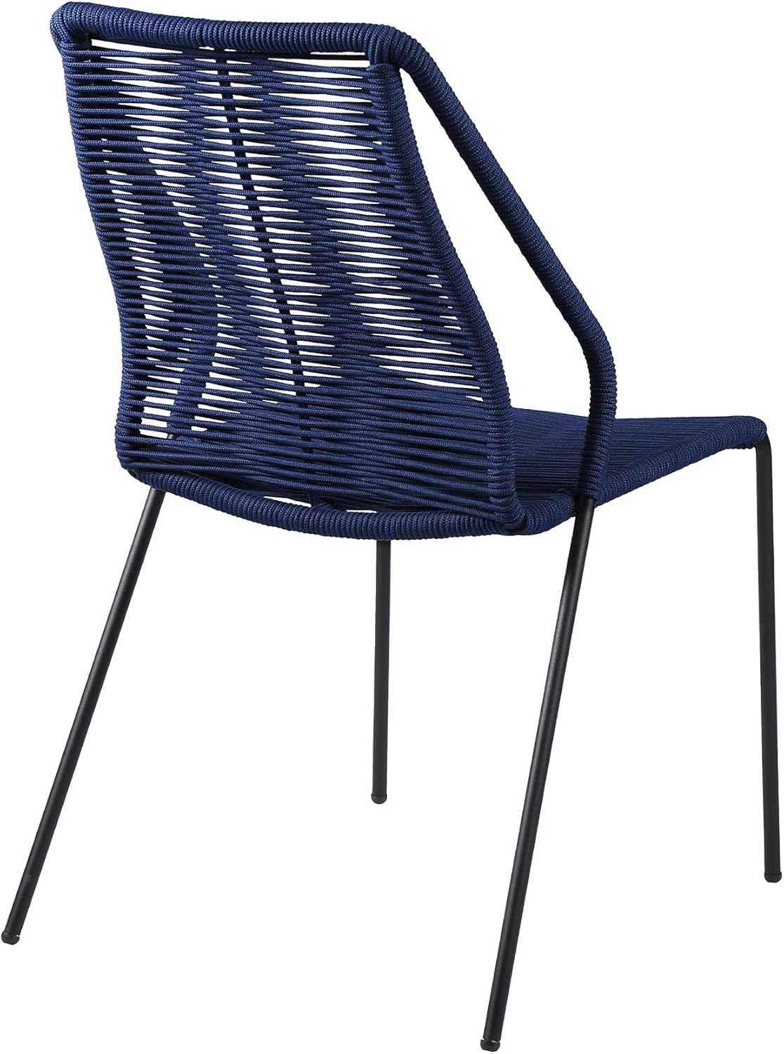 armen LIVING Clip Modern Indoor Outdoor Patio Stackable Steel Dining Chair with Blue Rope - Set of 2