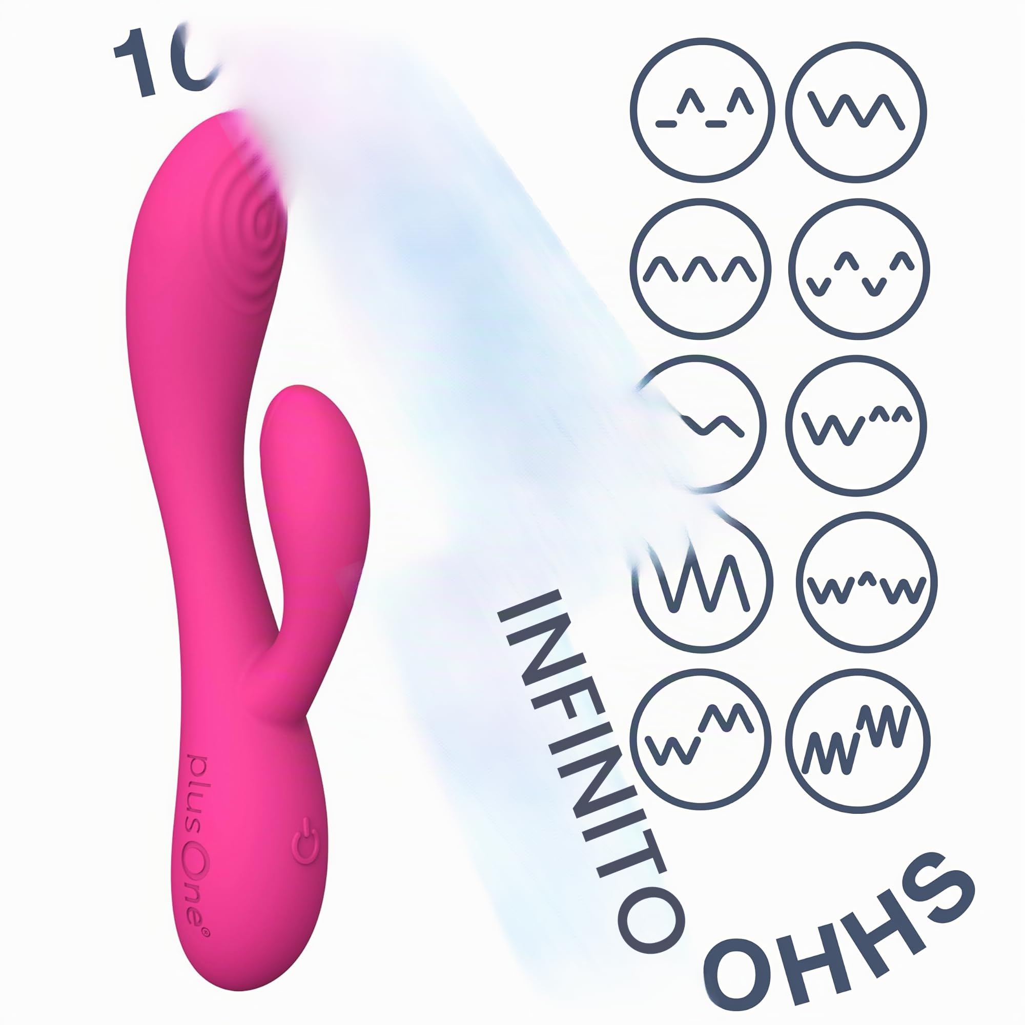 plusOne Doppio vibratore per coniglio, massaggiatore personale, 10 impostazioni di vibrazione | Silicone sicuro per il corpo, impermeabile, ricaricabile tramite USB, giocattolo sessuale per donne e uomini