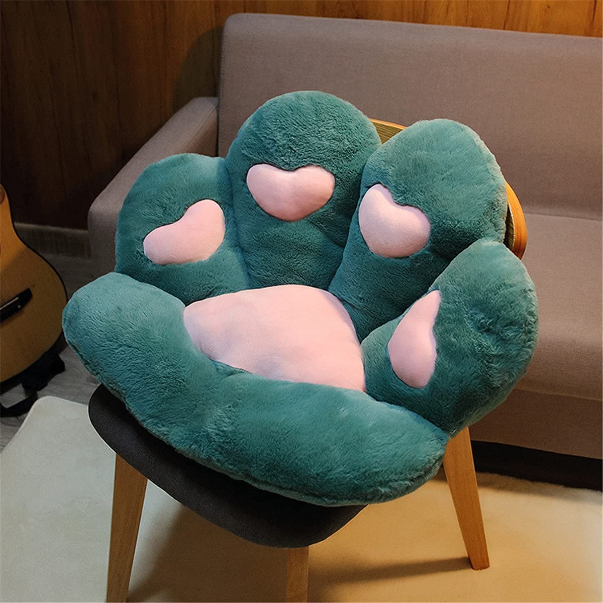 Lanpew Dark Green Heart Cat Paw Cushion Kawaii Chair Cushions Cute Stuff Seat Pad Comfy Lazy Sofa Office Floor Pillow For Gaming Chairs Room Decor(, 70X70cm)