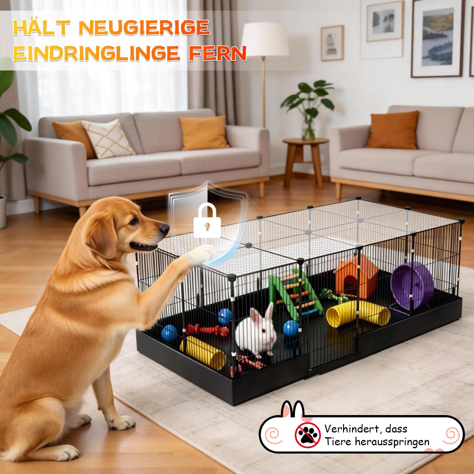 Kleintiergehege, Meerschweinchen Gehege Hasenkäfig Innen mit Oberer Abdeckung & Wasserdichtem Bodenfutter Gehege für Kleintiere 122CM x 60CM x 40CM Kaninchengehege DIY Metall Hamster Igel Welpe