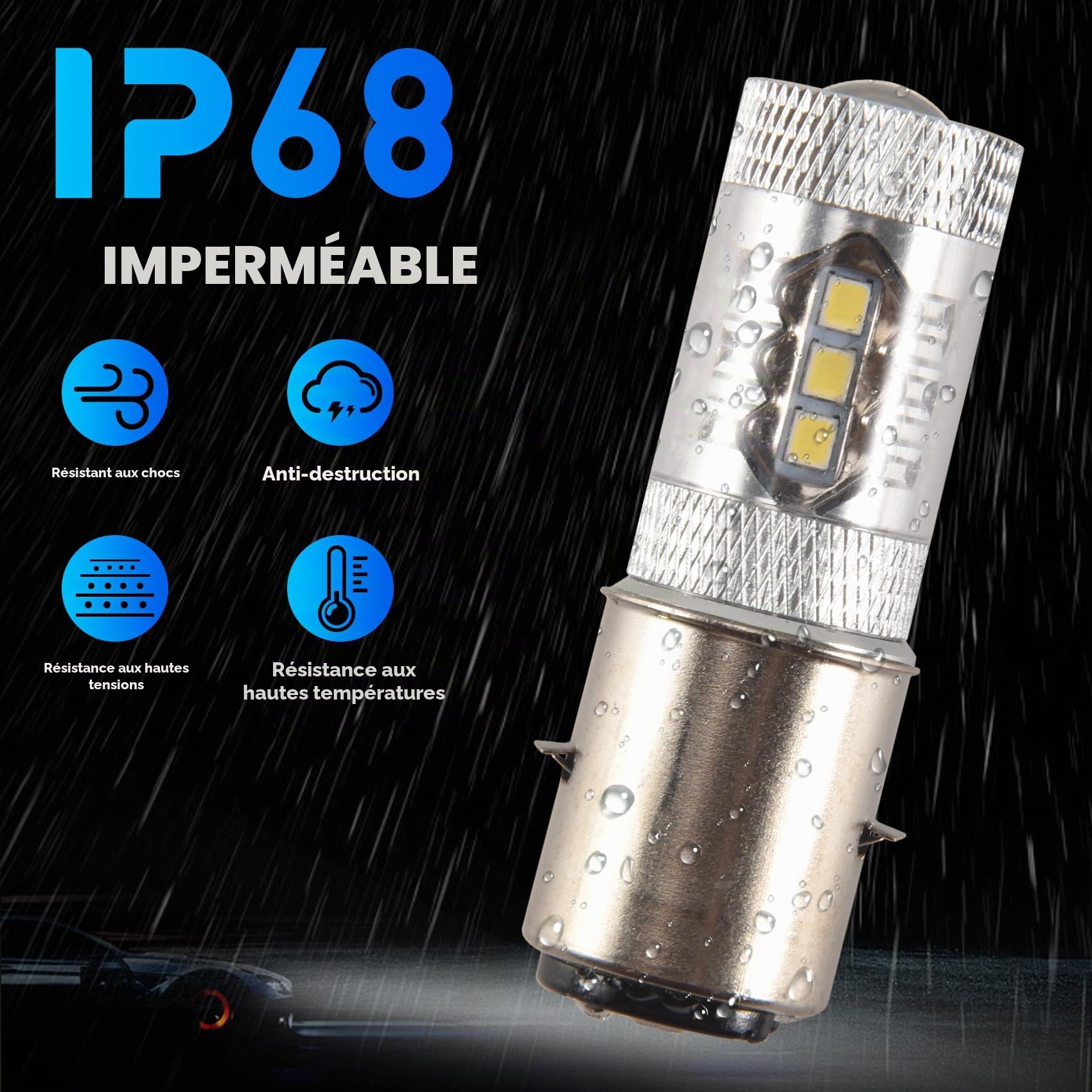80W BA20D H6 Blanc 16 LED Moto Moto/Mobylette/ATV ampoule de phare