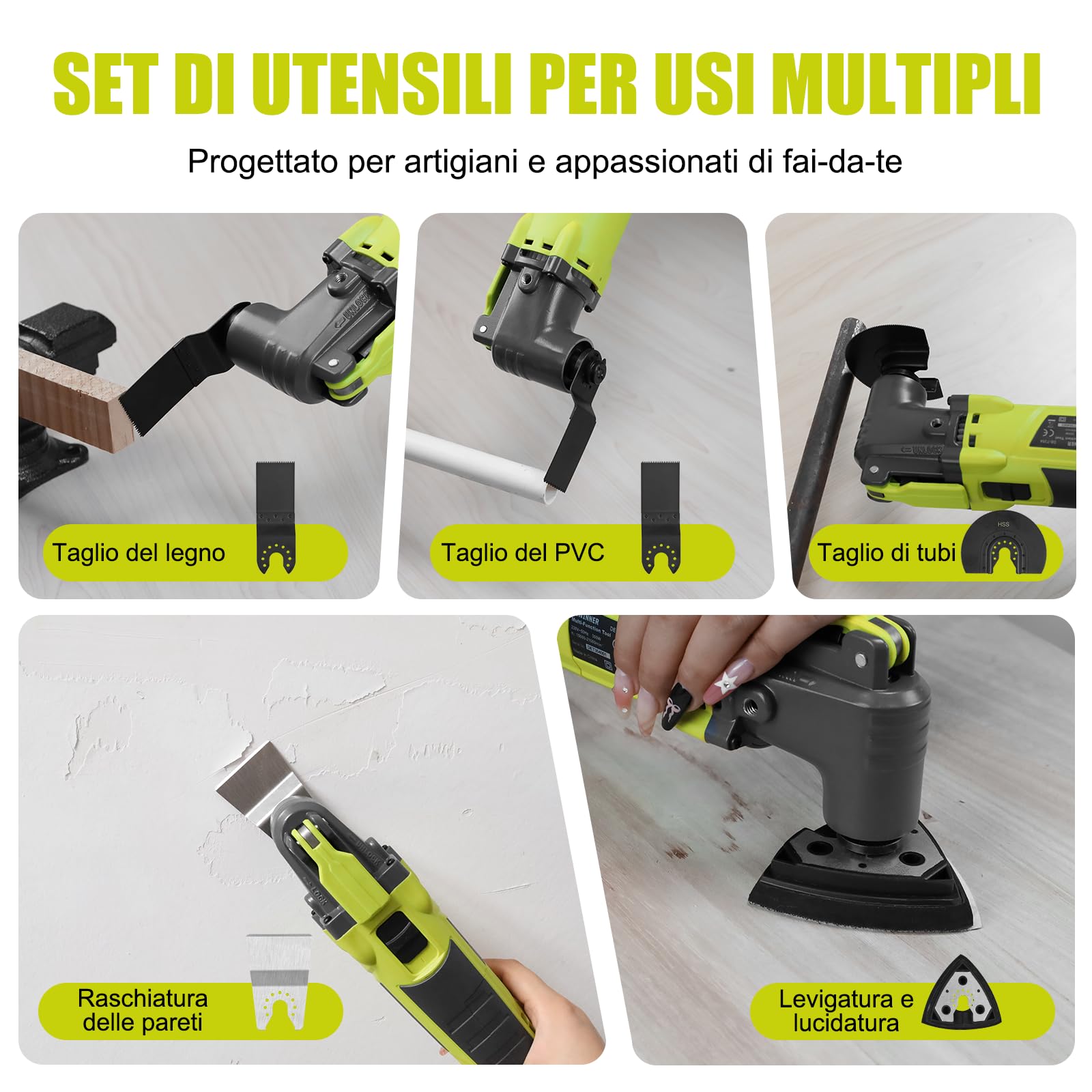 DEWINNER Utensile Multifunzione Oscillante, 300W Multiutensile Oscillante 15000-22000RPM, 28 Accessori, 6 Velocità Variabili, Angolo di Oscillazione 3°, Impugnatura Ausiliaria e borsa per il trasporto