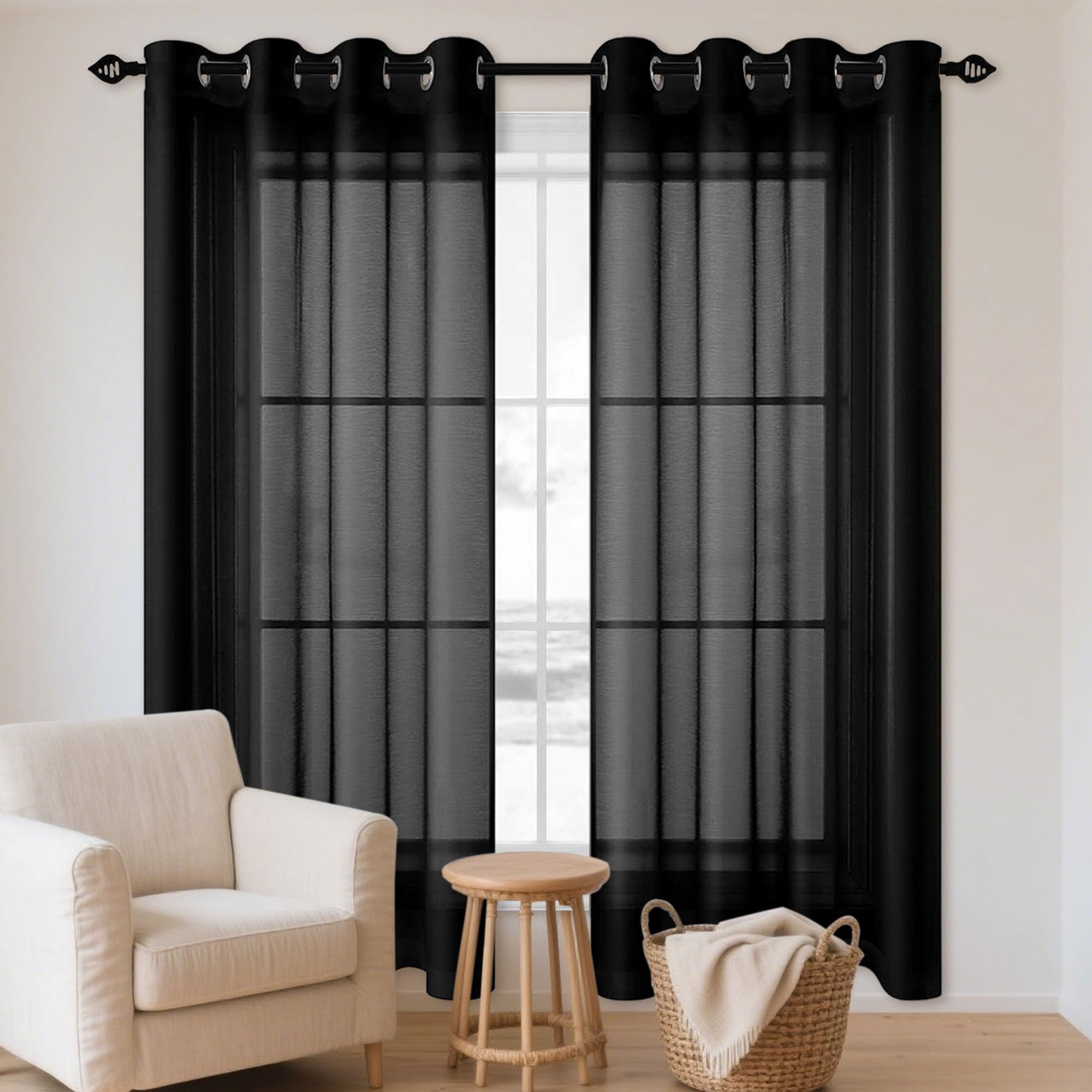 Voilages intérieurs doux esthétiques noirs de 340x280 cm pour fenêtres et balcons