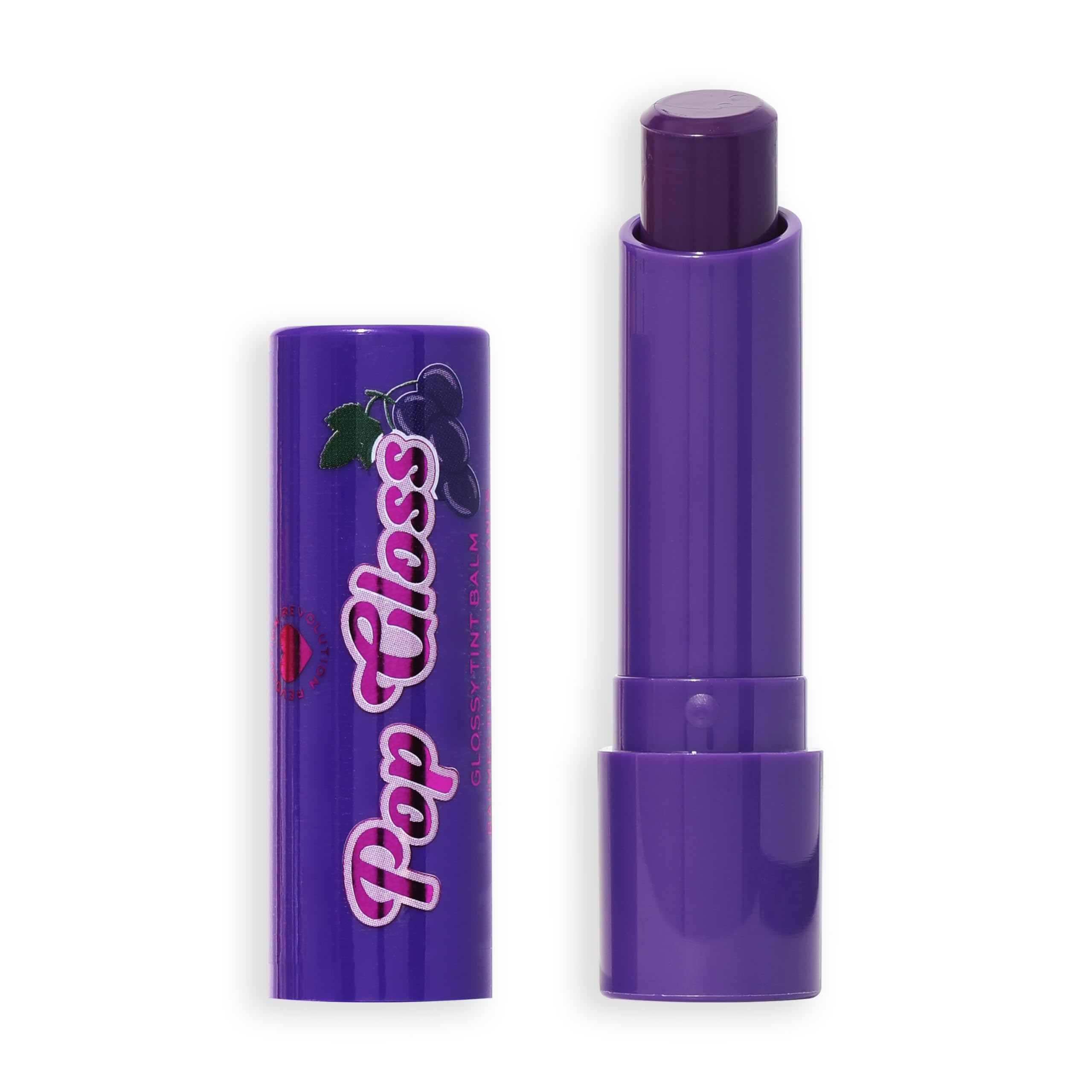 I Heart Revolution Pop Gloss Balm, Hydrating Lip Balm With Glossy Finish & Hint Of Colour, Vegan & Cruelty-Free, Grape Purple