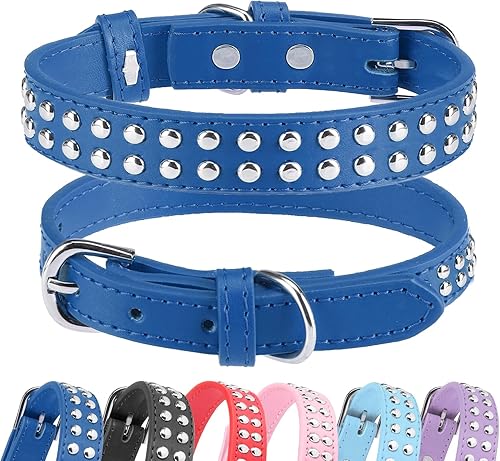 Miniatura 1 de BINGPET BA2006 - Collar ajustable de piel dividida con tachuelas para mascotas, collares duraderos para perros pequeños, medianos y grandes, color