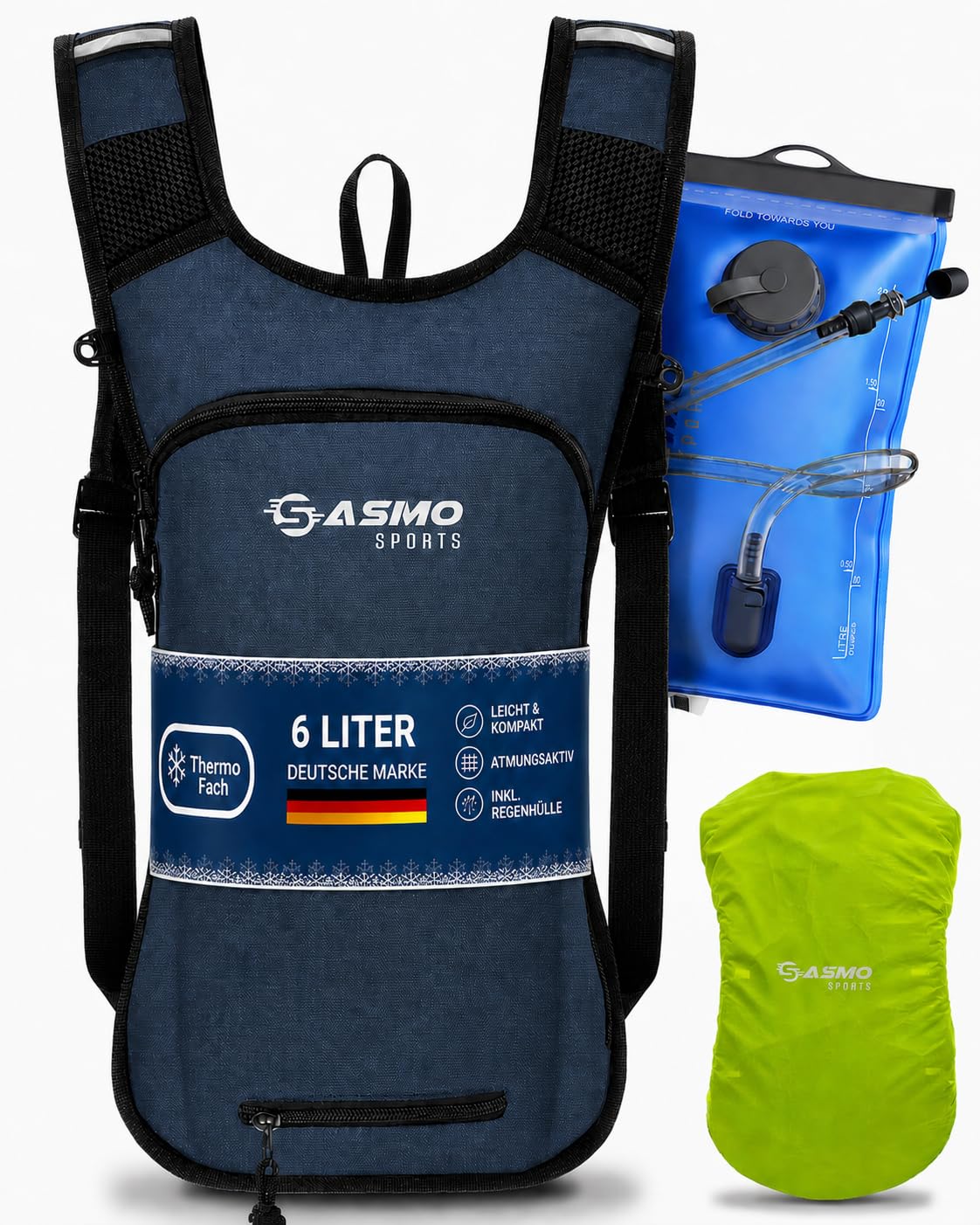 SASMO® Fahrradrucksack & Skirucksack 6L / 8L / 10+3L / 14+3L / 20L mit Thermofach, Helmnetz & Regenschutz | Ultraleicht - MTB Rucksack Herren & Damen | Kleiner Fahrradrucksack Herren & Damen
