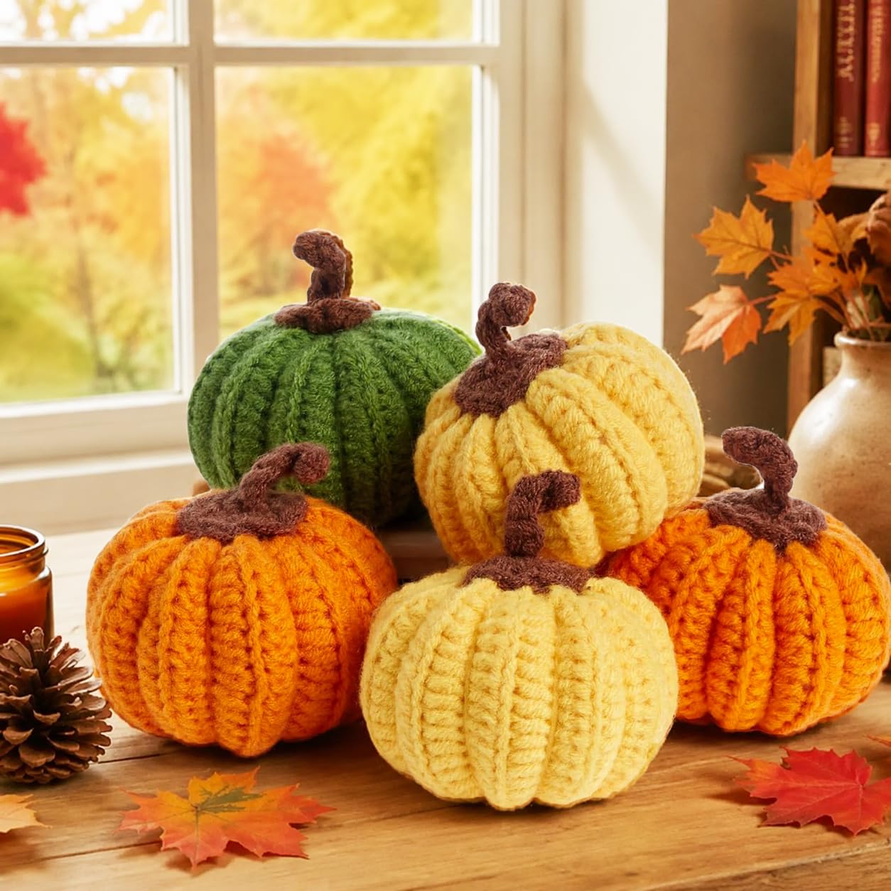 Sahoottie 5 Pcs Knitted Pumpkins Decorations Autumn Decorations