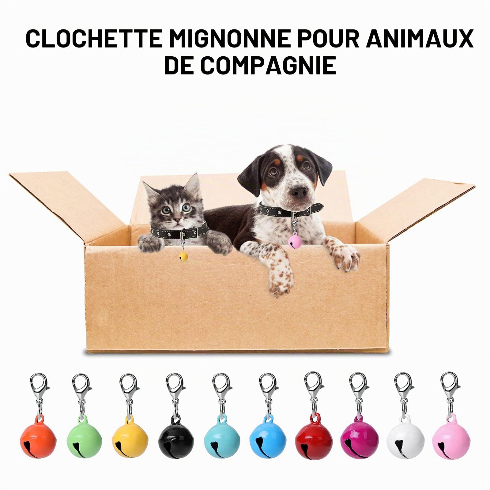 Molain Lot de 10 clochettes colorées pour collier de chat et chien, petites clochettes colorées avec fermoirs, accessoires de collier pour animaux de compagnie, festival, fête, loisirs créatifs