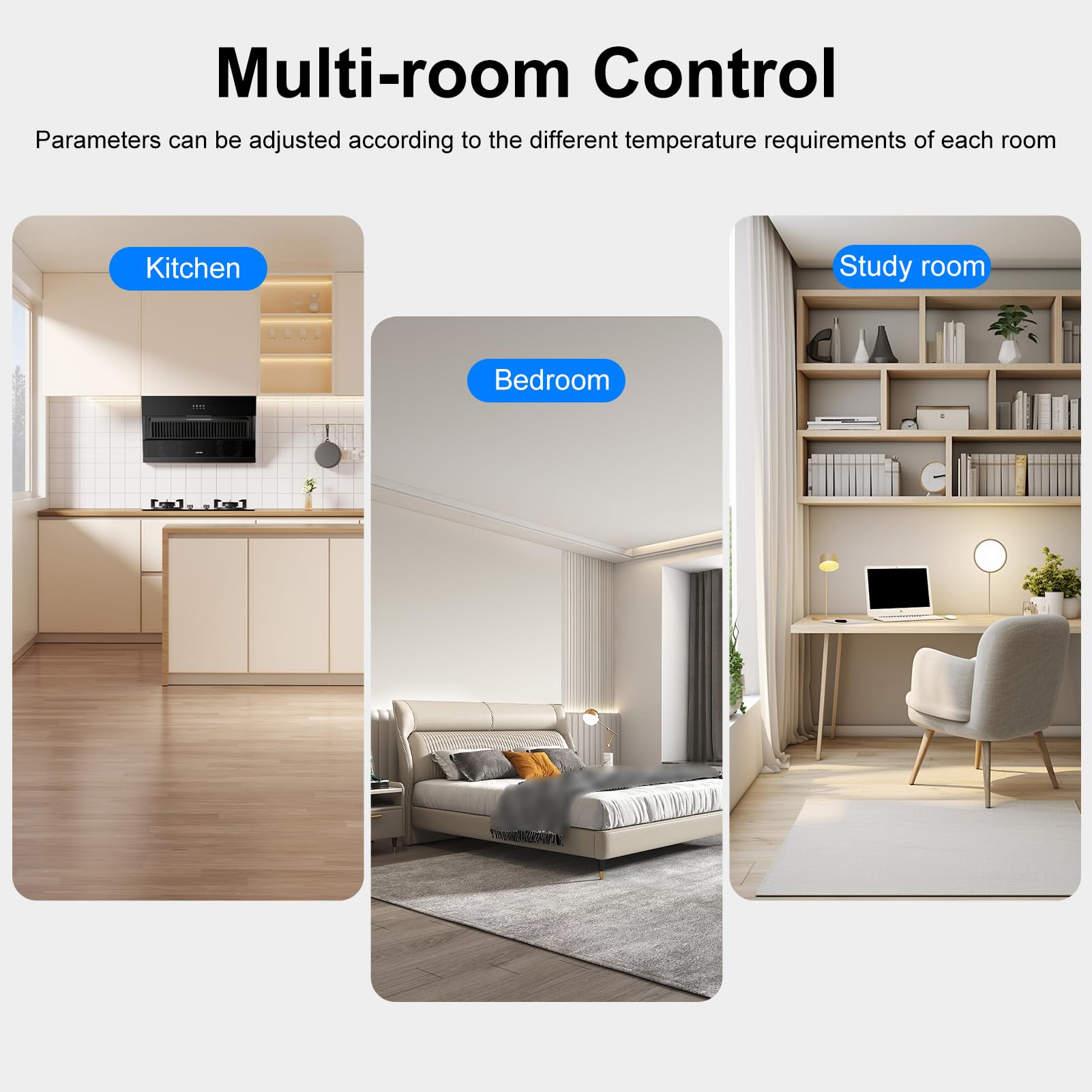 LICAEVEY Intelligentes Thermostat mit Gruppensteuerung für Große Räume, Tragbares Zigbee+RF-Thermostat für Bis zu 8 Heizkörper, Kompatibel mit Tuya-App und Fernbedienungssensor (SEA889-WIFI(TY))