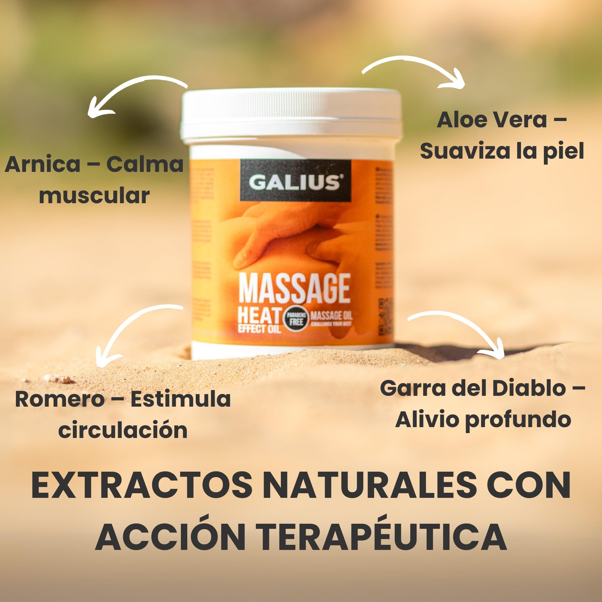 GALIUS - Aceite Sólido Efecto Calor para Masaje Deportivo - Aceite Masaje Fisioterapia con Extractos Naturales - Alivio Muscular - Aceite de Masaje Profesional - Crema Masaje Rápida Absorción 1000ml