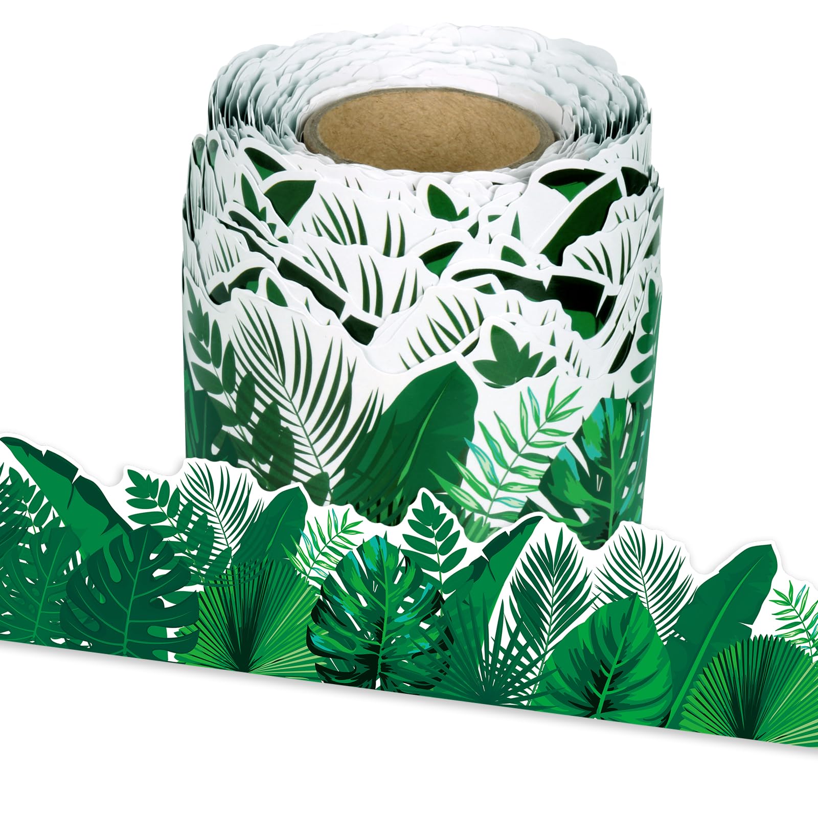 Leezead Tropical Leaves Bulletin Board Border, 65Ft Jungle Leaves Border Greenery Plant Tropical Leaves Rolled Border Trim for School Classroom