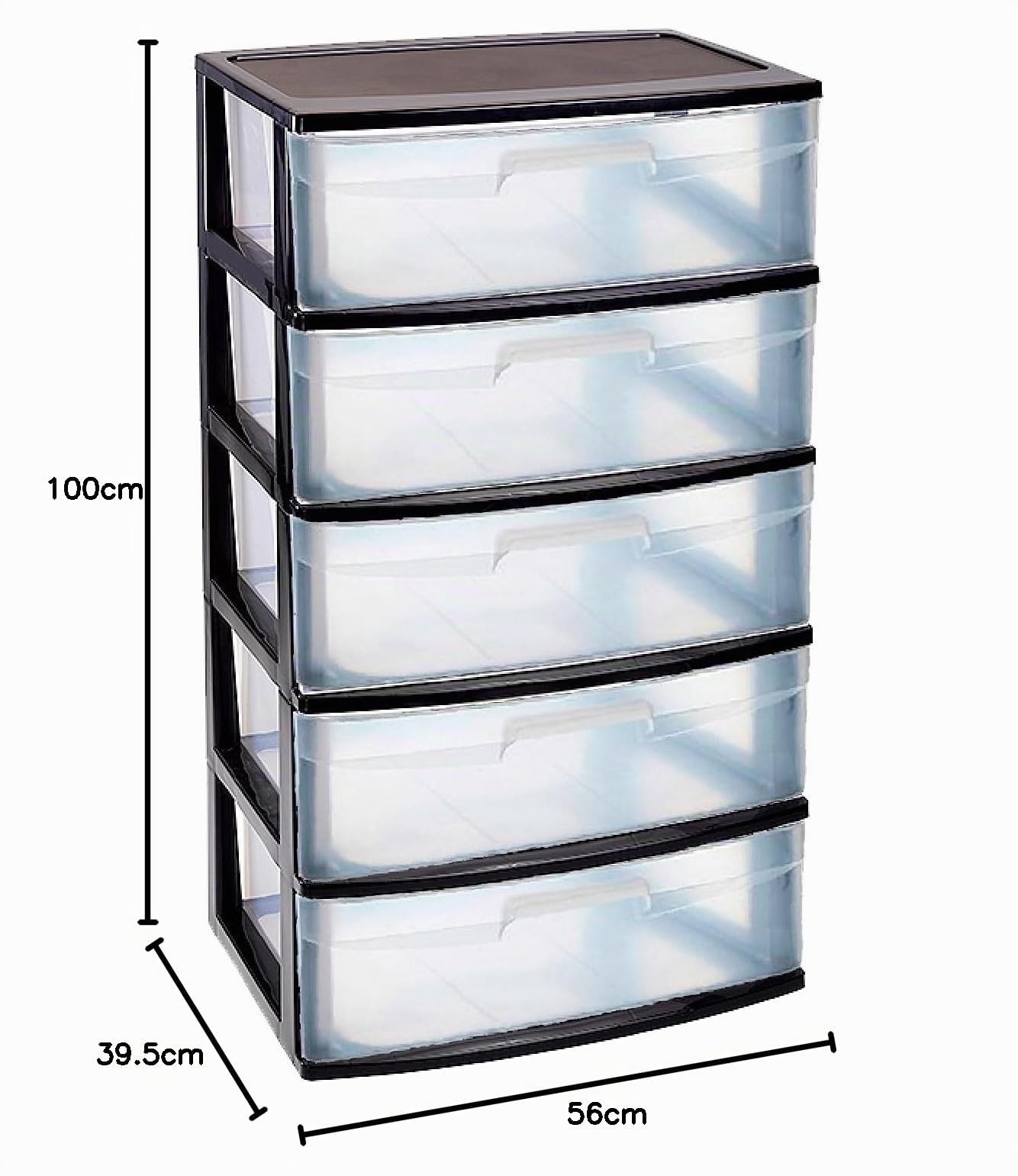 Acan Tradineur - Cajonera de organización “Nilo” - Ideal para el hogar o el trabajo - Fabricación en plástico - 5 Cajones translucidos - 100,5 x 56 x 40 cm - Color Negro