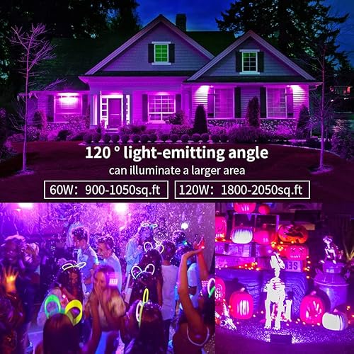 Miniatura 4 de YQNLIFA Paquete de 2 luces LED negras de 120 W, luz negra para decoraciones de Halloween, luces negras impermeables IP66 para fiestas de luz negra,