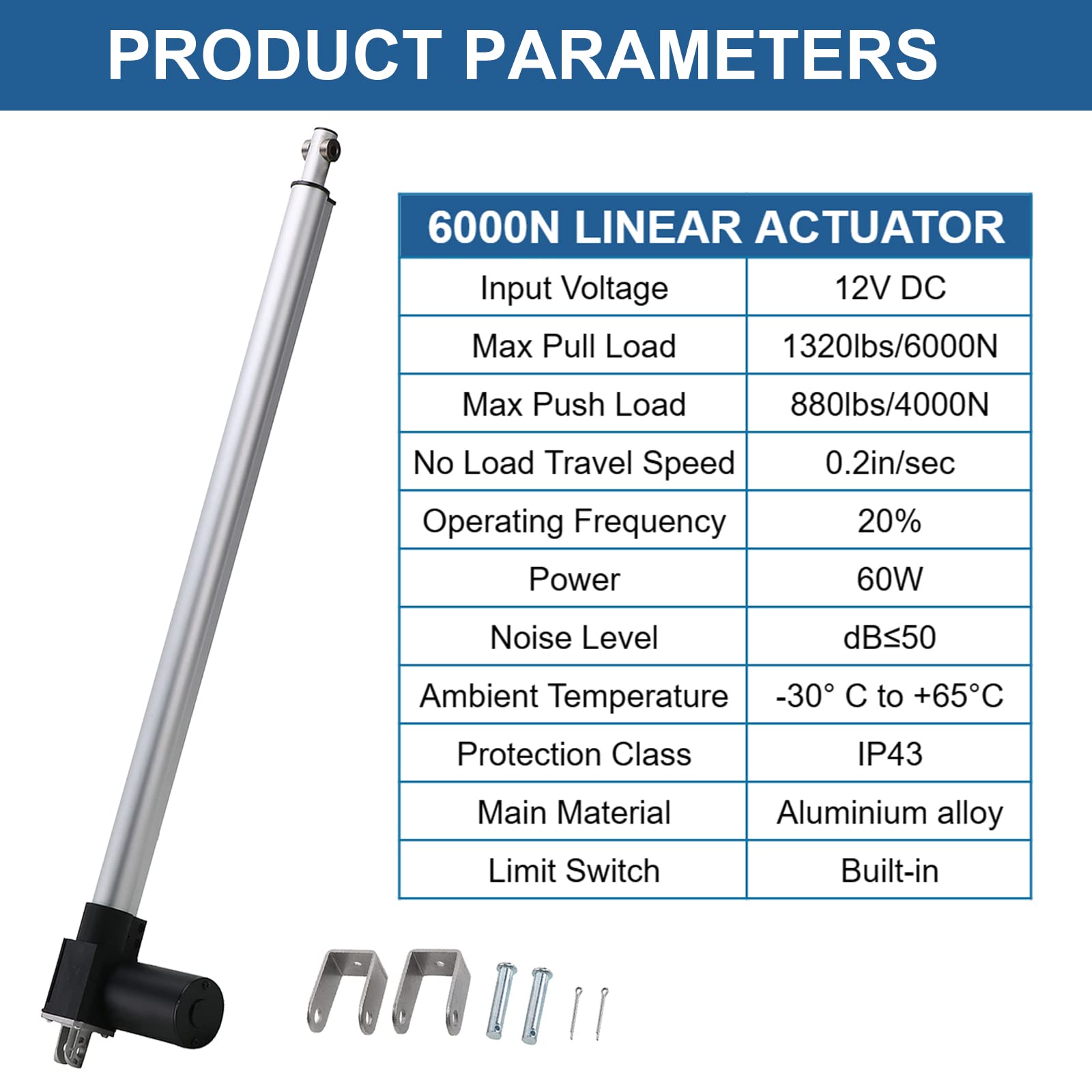 Linearantrieb DC 12V 1000mm Hub 6000N Schwerlast Linearmotor Linear Actuator Lineartechnik-Aktuatoren (4mm/s)