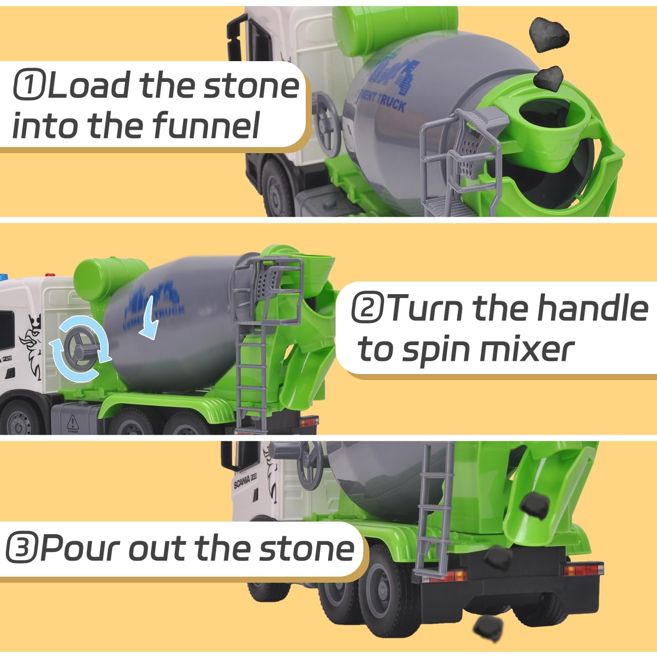 Bétonneuse Jouet - Scania 30,8CM Camion Malaxeur à béton avec Lumières et Son, Robuste Véhicule de Construction pour Enfants Garçons