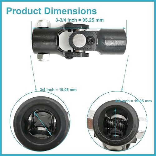 Miniatura 4 de Ensun 34" DD x 34" redondo negro eje de dirección universal junta en U, ángulo de trabajo máximo 35 grados, longitud total 3.780 in (3-34")