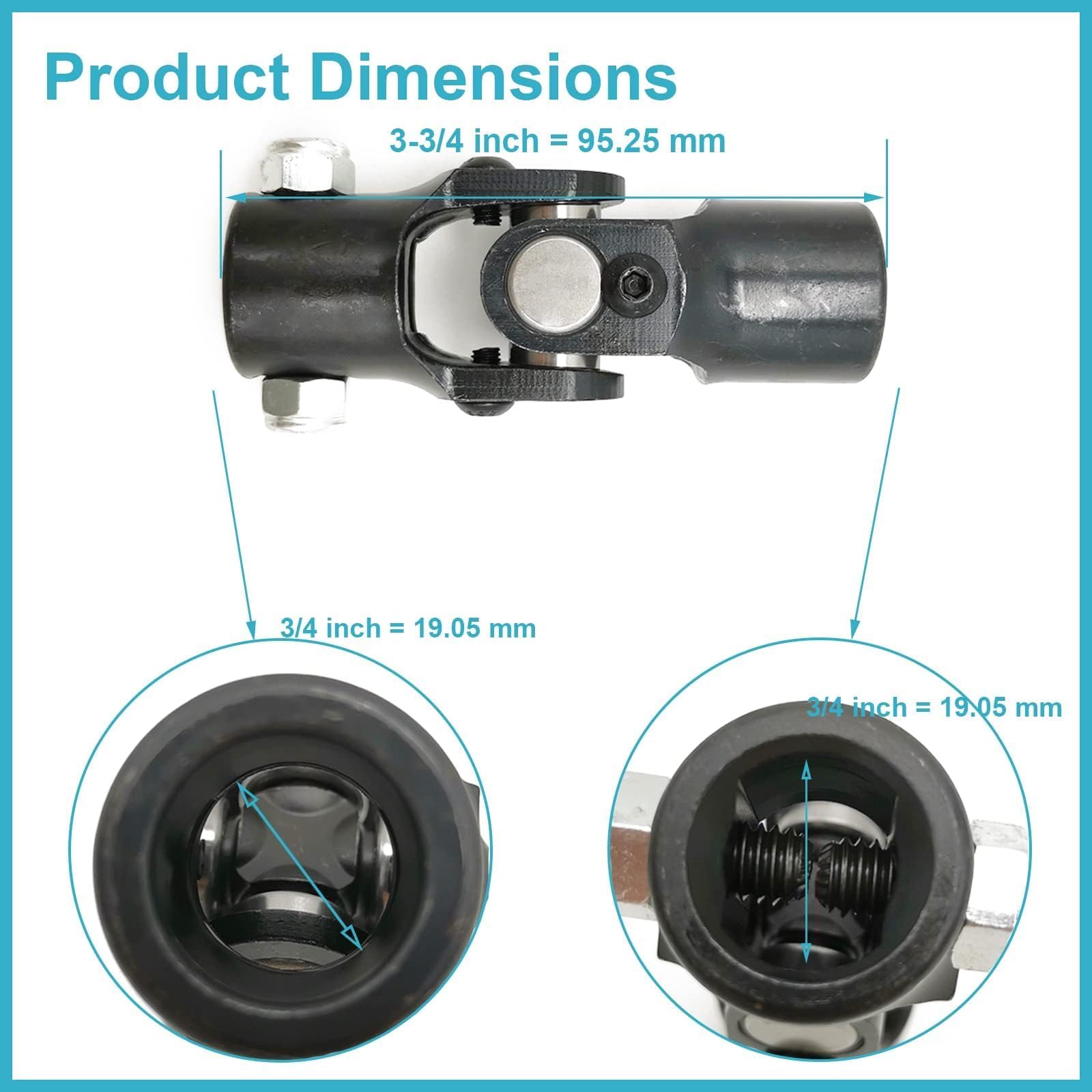 IMOOA Chrome 22" Steering Shaft With Dual Universal U Joints 3 4 Dd X 1 Dd 3 4 Dd X 3 4 36 Spline
