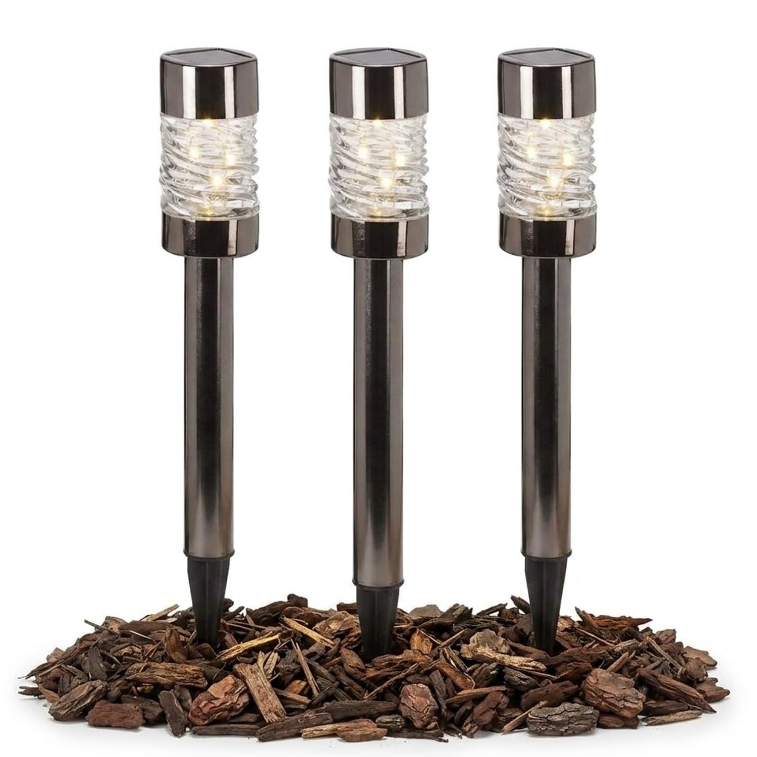 Martello Solar Garden Lights 3 Pack Crystal Glass Outdoor Stake Lamps