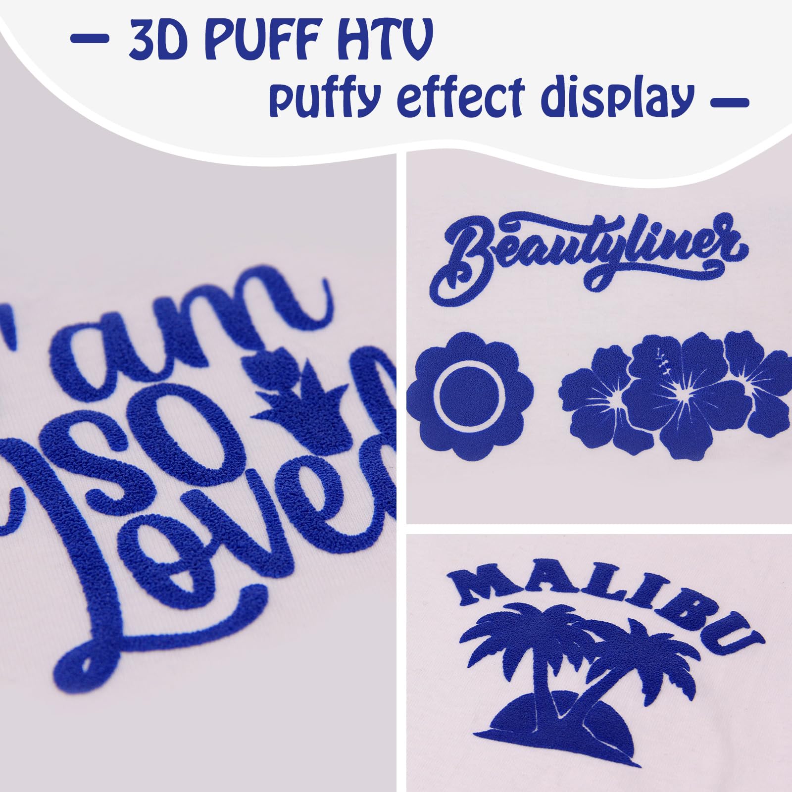 Vinilo Textil Termoadhesivo 10" x 6FT, 3D Puff Vinilo Textil Imprimible, Vinilo Termoadhesivo Textil en DIY Camisetas y Más Telas, Flexible, Fácil de Cortar (Azul)