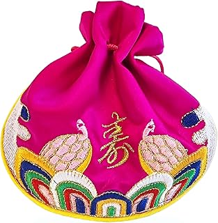 Seoulful Vintage Korean Turtle Blessing Pouch - Traditional Bokjumeoni Lucky Bag with Longevity & Fortune Symbols Embroidered - New Year & Chuseok Gifts (Pink)