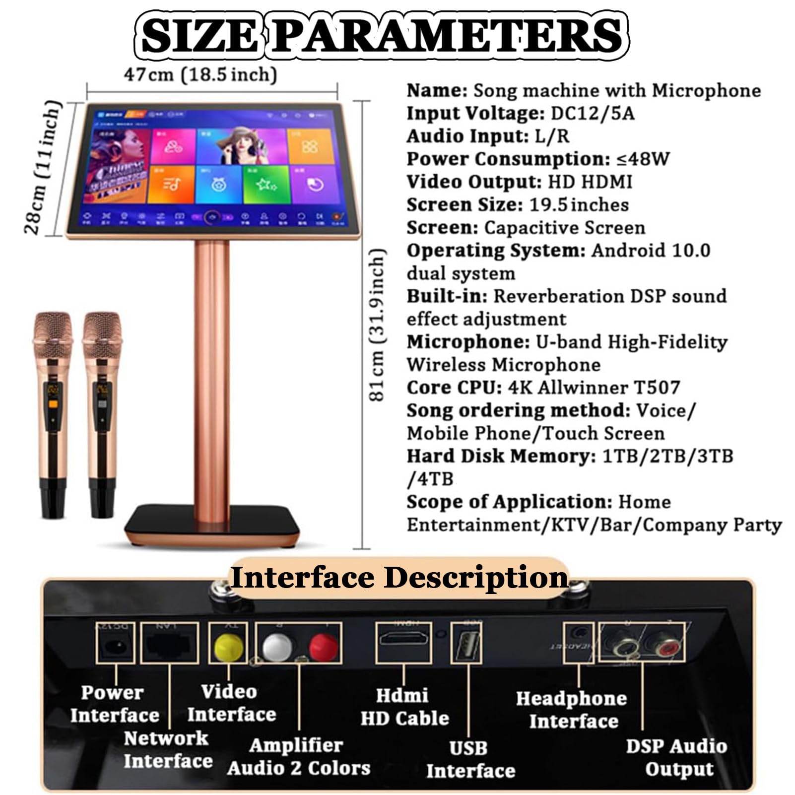 Macchina per Karaoke Intelligente, Touch Screen da 19,5 Pollici con visualizzazione dei Testi, Macchina per Karaoke Tutto in Uno con Microfono Wireless, Lettore Karaoke KTV, Bianco