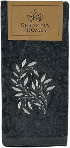 Miniatura 130 de Juego de 2 toallas de mano de baño de Navidad, color gris oscuro, 100% algodón, bordadas, diseño de copos de nieve, 16 x 25 pulgadas, toallas 24 Let