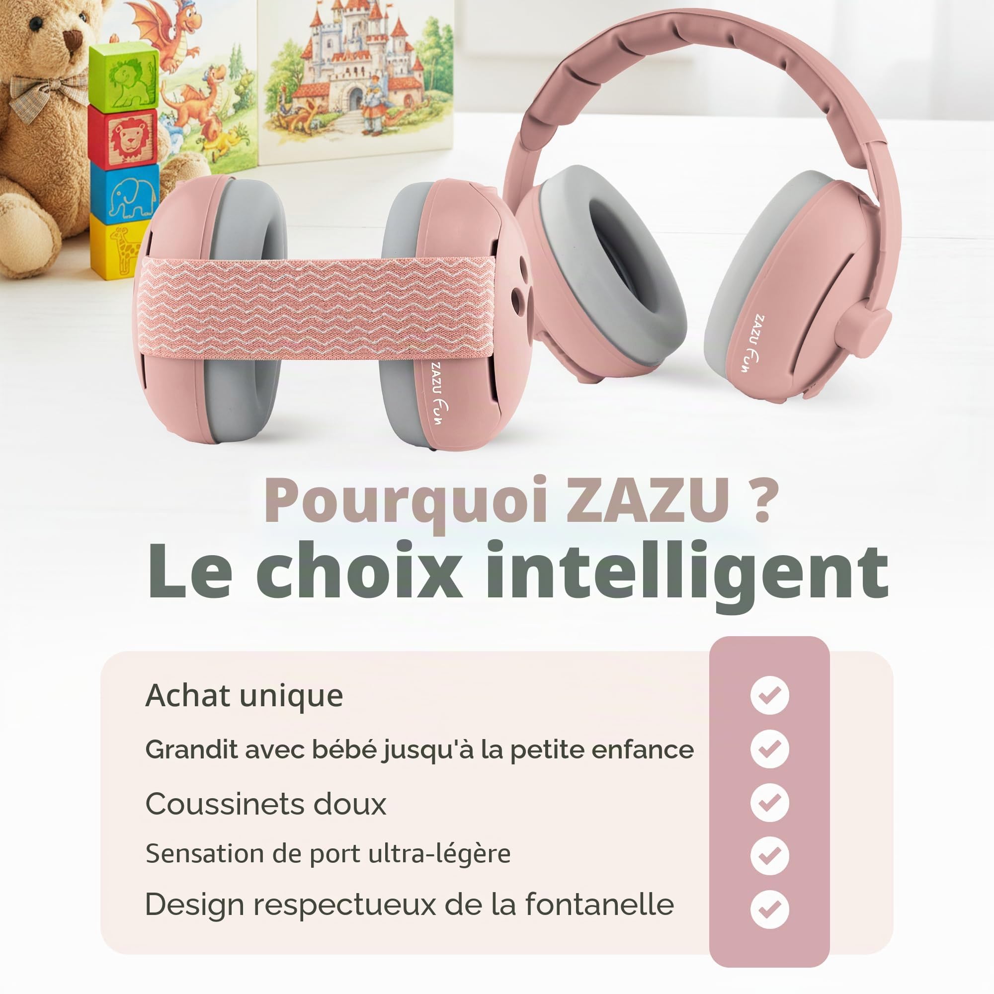 ZAZU Lot de serre-tête et bandeau de protection auditive pour enfants - Protection contre le bruit pour bébés et tout-petits de 0 à 48 mois - Doux, réglable et personnalisable - Différentes couleurs
