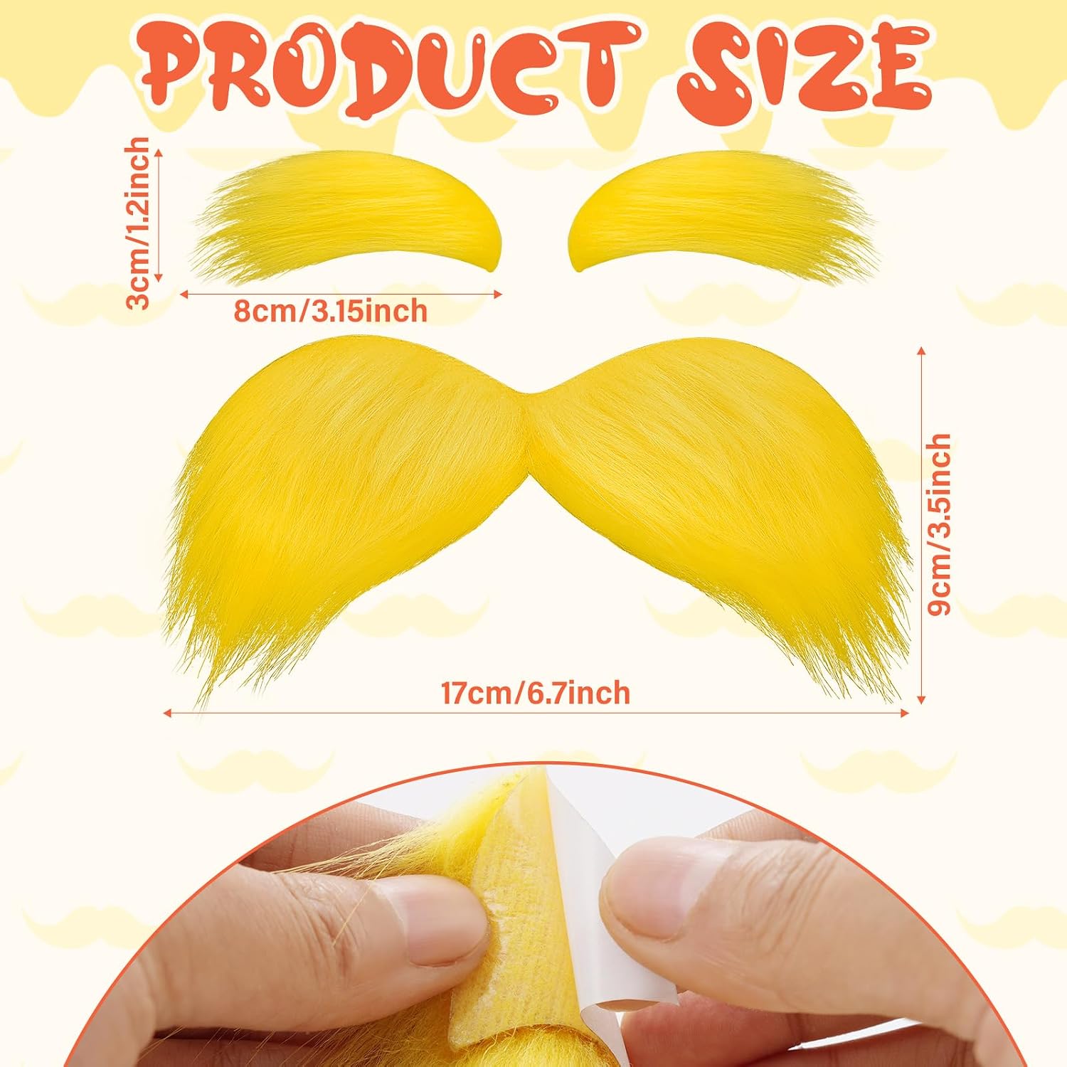 Self-Adhesive Yellow Mustache & Eyebrows Set, Halloween Cosplay Parties Costume Accessories for Adults Kids