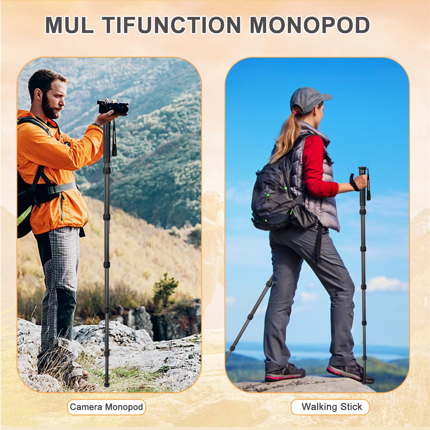 Koolehaoda Monopie de 44-174 cm para cámara, monopie de Fibra de Carbono con Tubo de 32 mm, monopie de Viaje portátil y liviano para cámaras DSLR, Carga útil de 15 kg (KQ-326C)