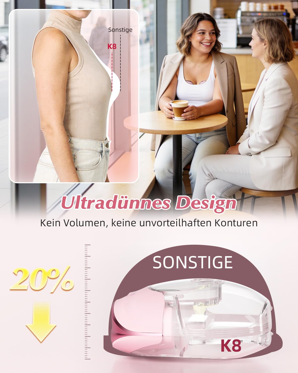 KISSBOBO Milchpumpe Elektrisch freihändig, tragbar, 3 Modi 8 Stufen | 50mm ultra dünn, leise und tragbar für diskretes Abpumpen zu Hause oder unterwegs(Beige 2Stück)