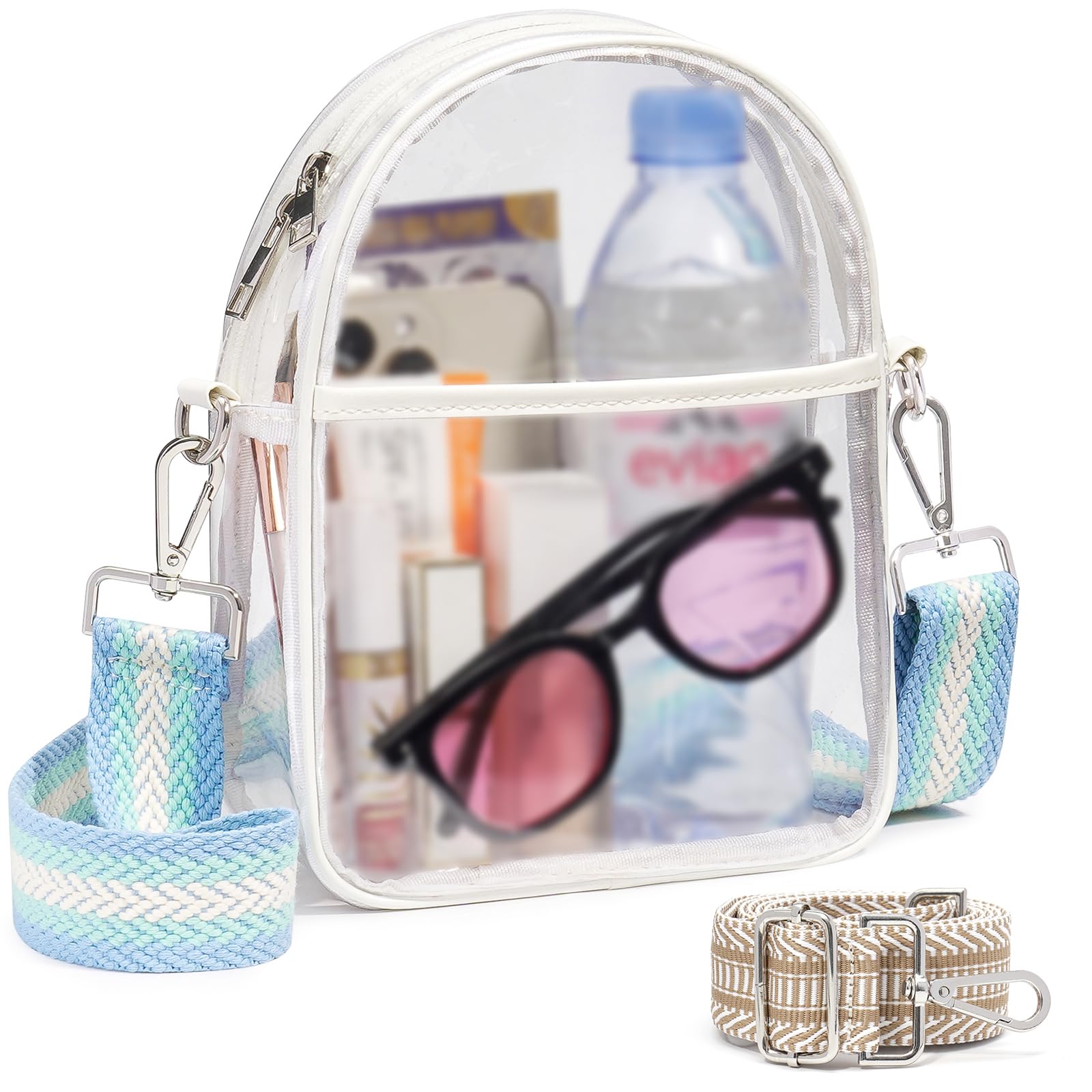 QOECI Clear Bag for Stadium Events with 2 Long Straps, See Through Purse for Women Crossbody Bag Concert Stadium Approved
