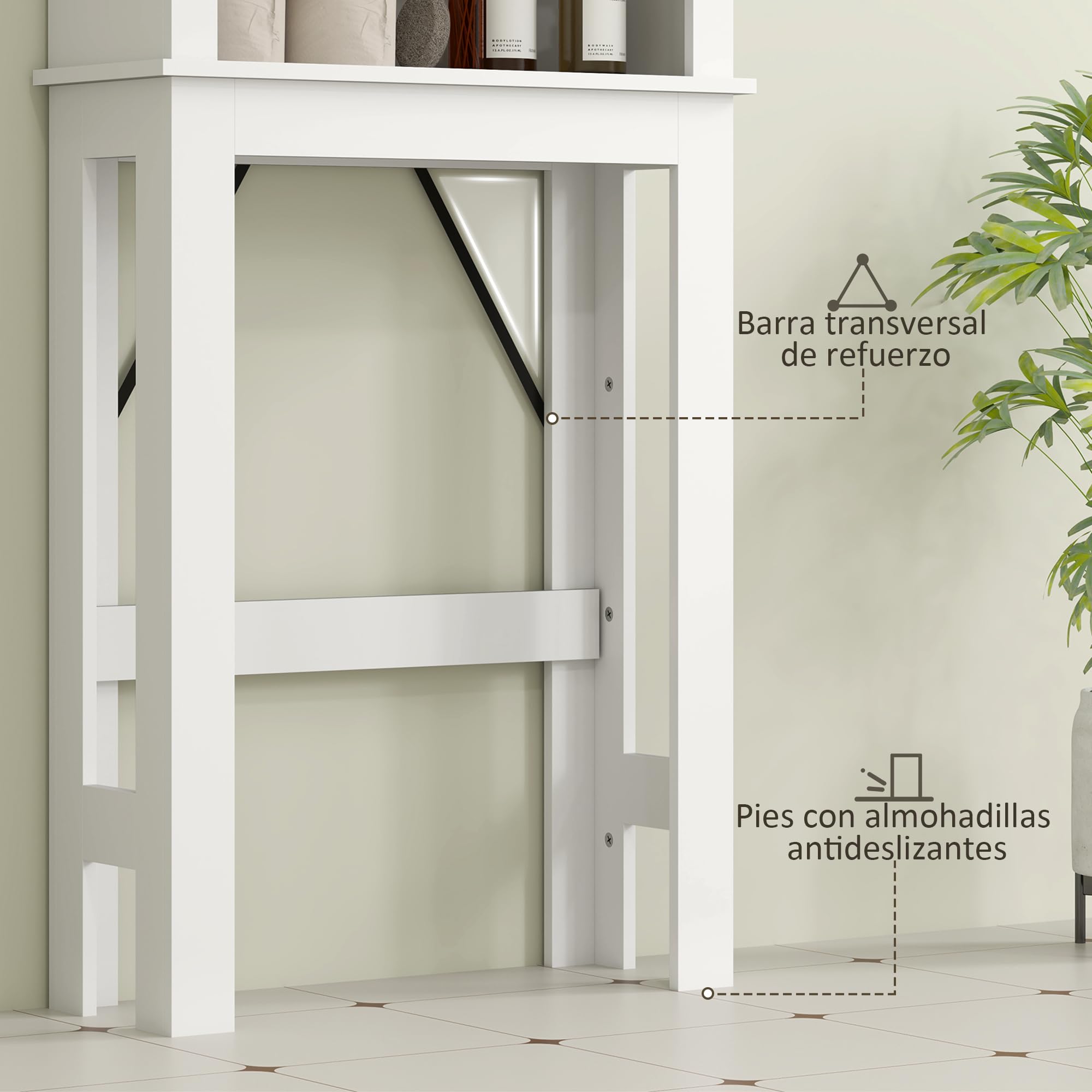 HOMCOM Mueble sobre Inodoro Armario sobre Inodoro con Puerta Corredera de Granero y 6 Compartimentos Mueble de Baño Rústico 67x25x172 cm Blanco