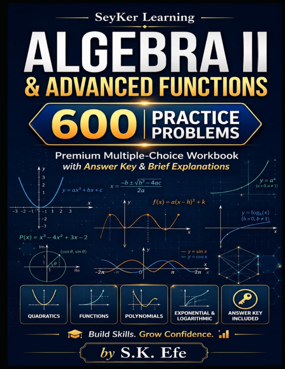 Algebra II & Advanced Functions: 600 Practice Problems: Quadratics · Systems · Exponentials · Polynomials · Modeling · Full Solutions