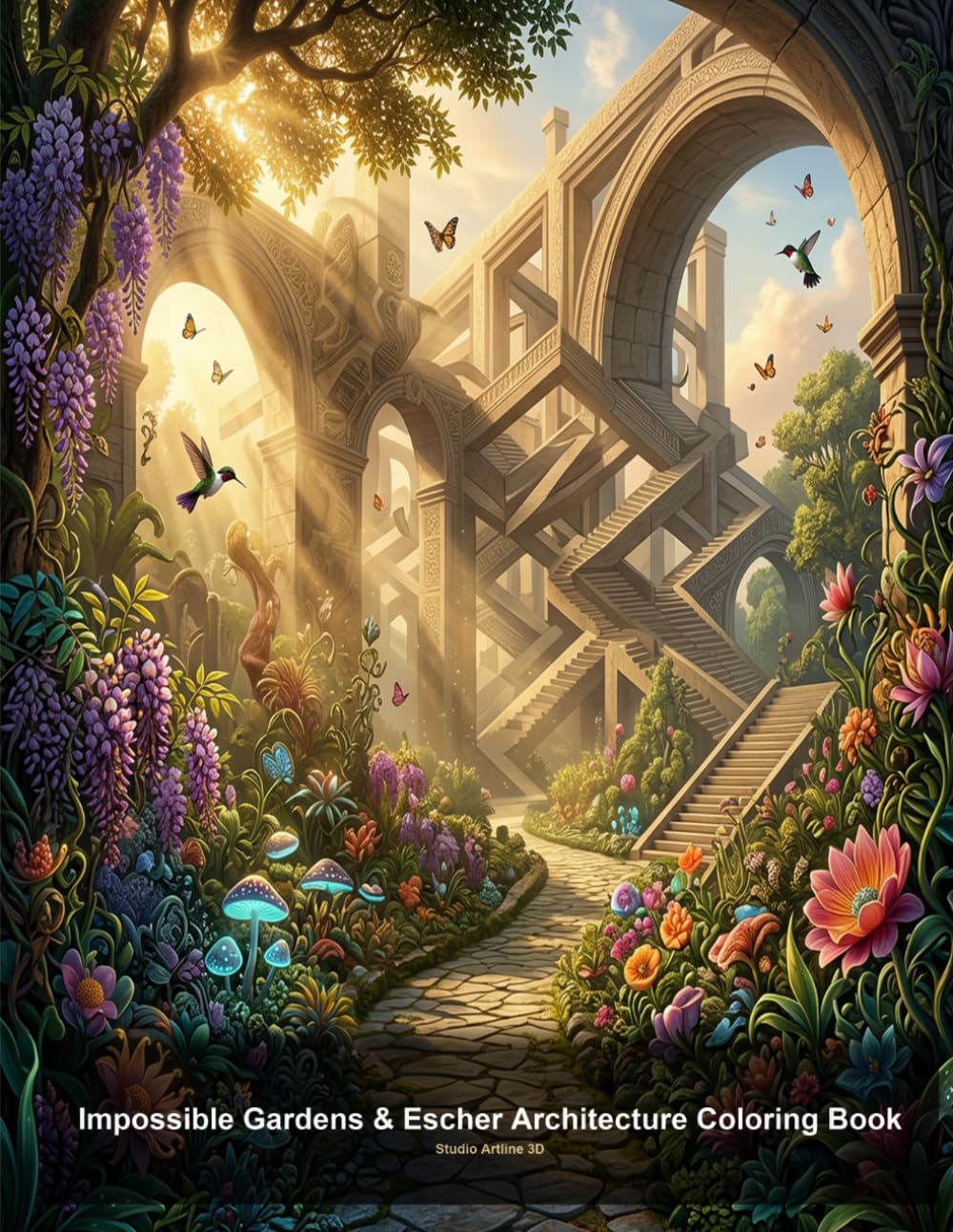 Impossible Gardens & Escher Architecture Coloring Book: 107 Mind-Bending Optical Illusion Coloring Pages with Botanical Beauty
