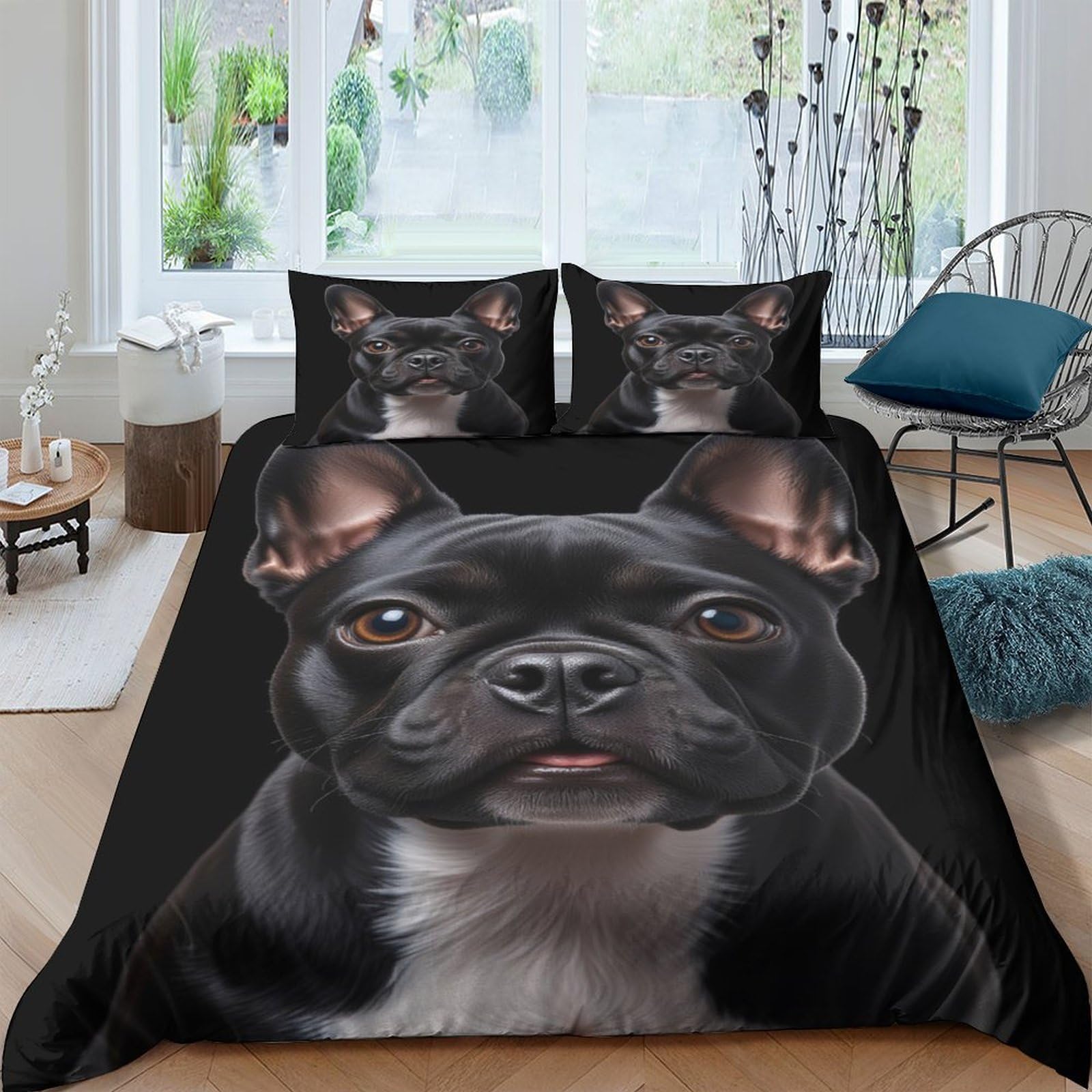 Ctjqhvkz Style-1 3D Printed Black Dog Fitted Sheet Microfiber Soft Breathable Pet Portrait Bed Cover For Bedroom Guestroom Decor Single（135X200cm）