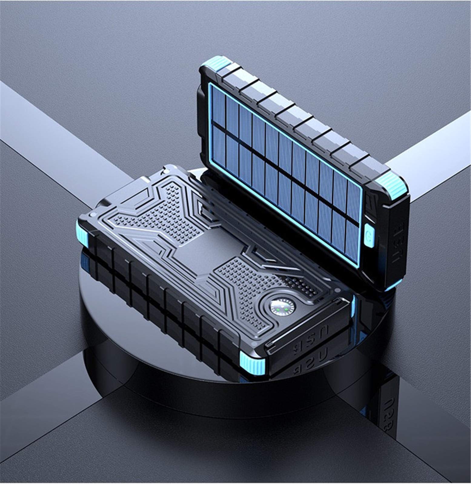 Banca di energia Solare Caricatore Portatile di Grande capacità Banca di Alimentazione Esterna LED Caricatore Solare Impermeabile Batteria 20000Mah, Blu