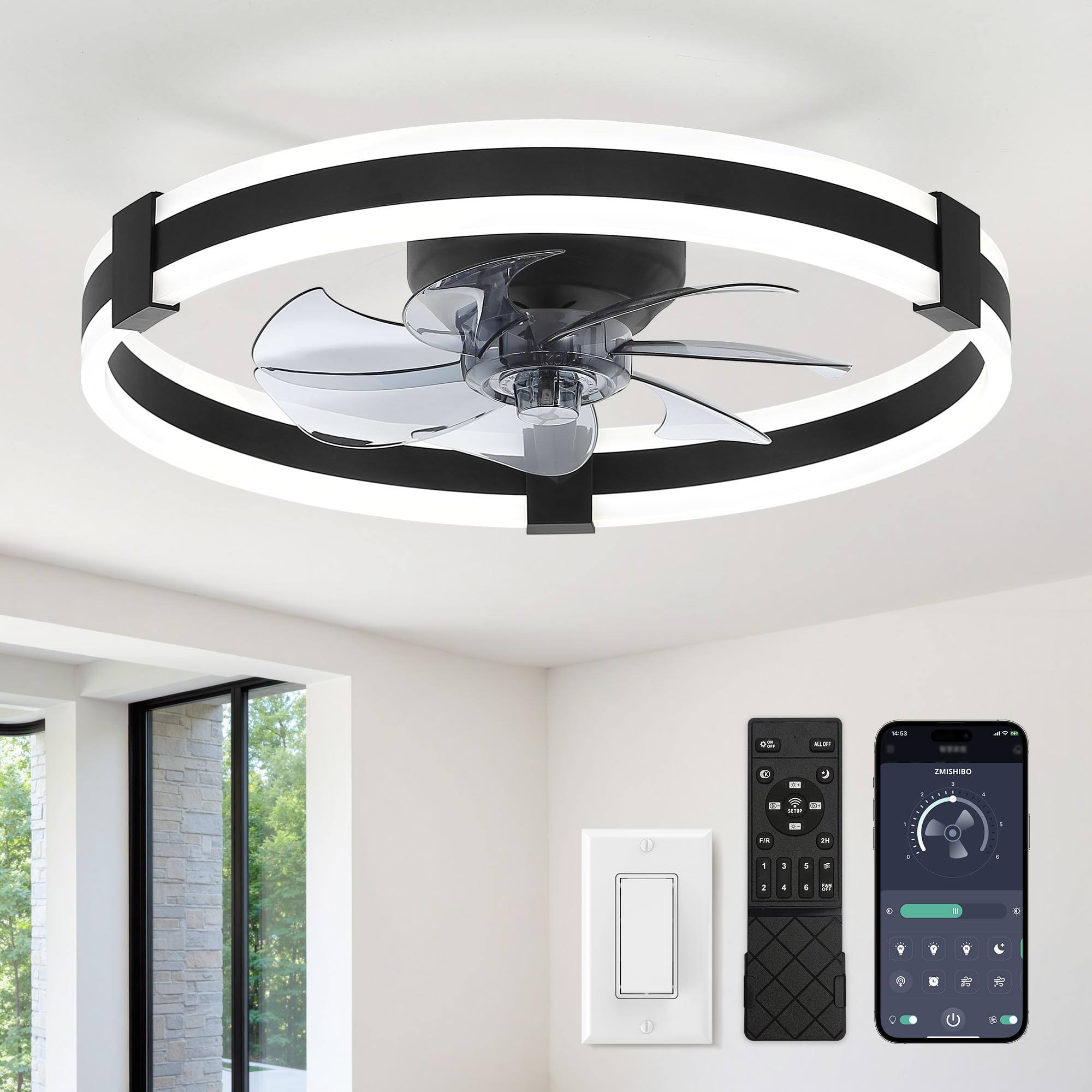 Photo 1 of ZMISHIBO 23" Low Profile Fandelier LED Ceiling Fans with Lights and Remote