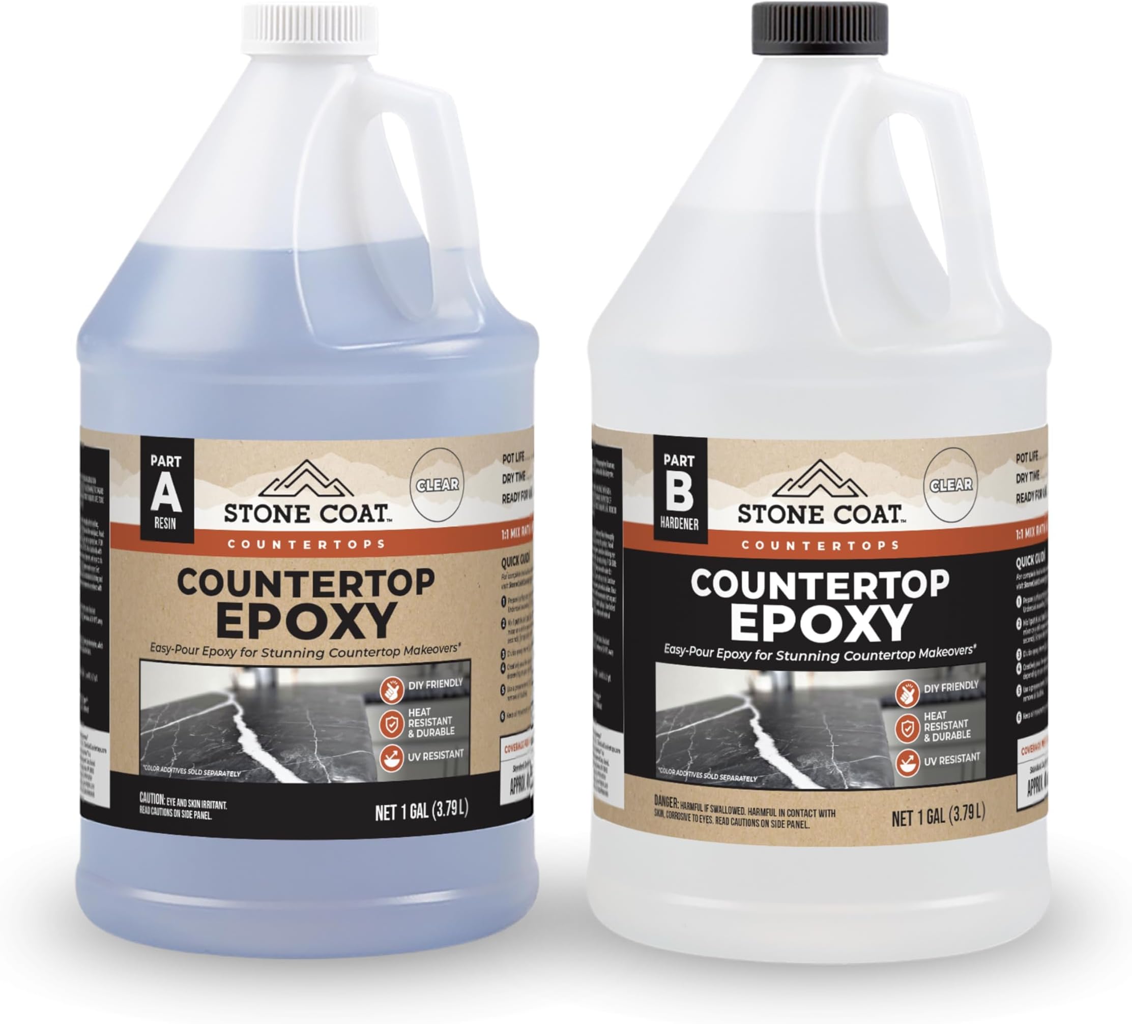 Stone Coat Countertops Clear Epoxy Resin Kit (2 Gallon) UV, Scratch and Heat Resistant, Food Safe, For Kitchen Countertop, Tabletop, Bar Top, Shower Walls, Wood Slabs, Other DIY Art Craft Projects