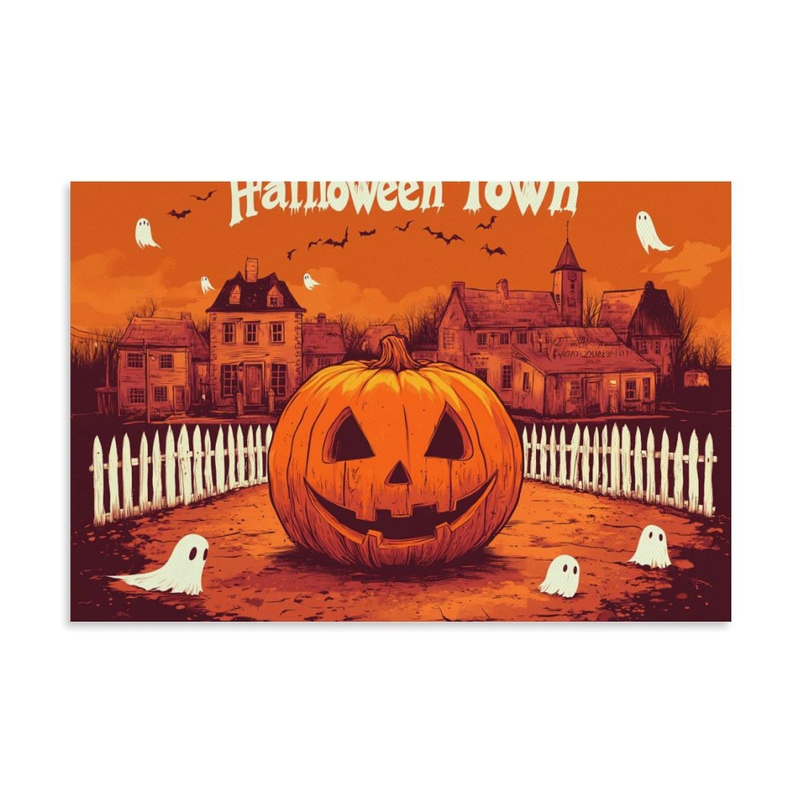 Amazon.com: Vintage Village Square Halloween Town Canvas Painting