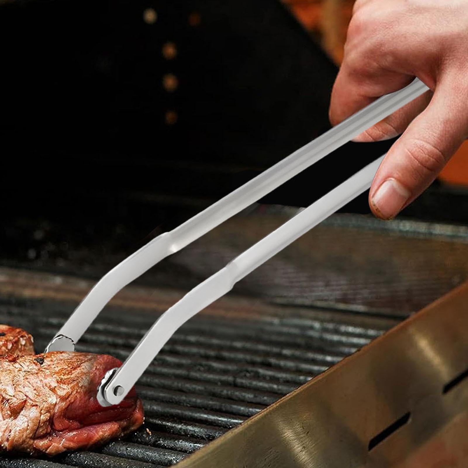 Pince Barbecue TAIZER Avec Roulette - Pince à Saucisses Inox Réversible 38cm - Accessoire BBQ Innovant Pour Retourner Facilement