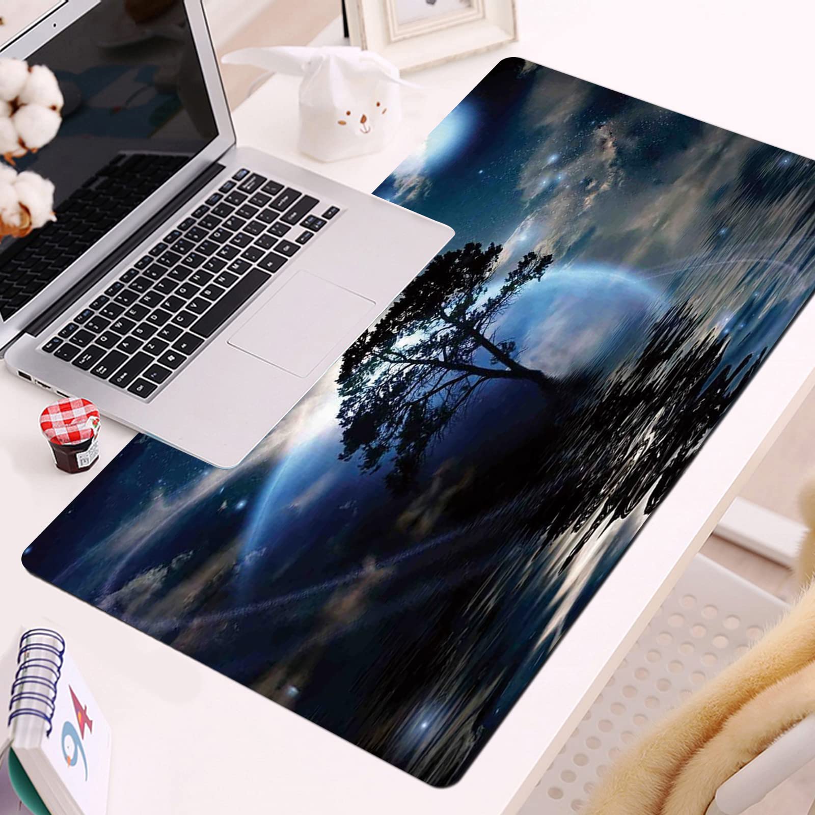 Tapis De Souris Gaming XXL Art Bleu, 800x400mm Grand Tapis De Souris, Tapis De Souris Antidérapant Surface Spéciale Améliore Précision Et Vitesse