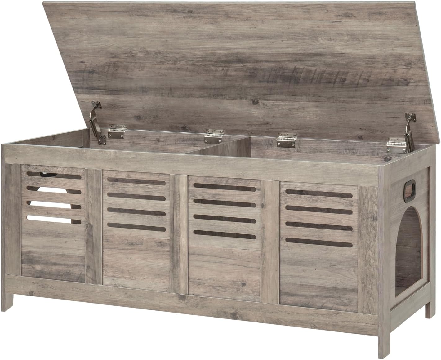 DINZI LVJ Litter Box Enclosure Furniture for 2 Cats, Top Opening Hidden Litter Box with Double Rooms, Dual Cat House with Good Ventilation, 47.2" Wooden Cat Washroom, Litter Box Cabinet, Greige 47.2" Long Greige