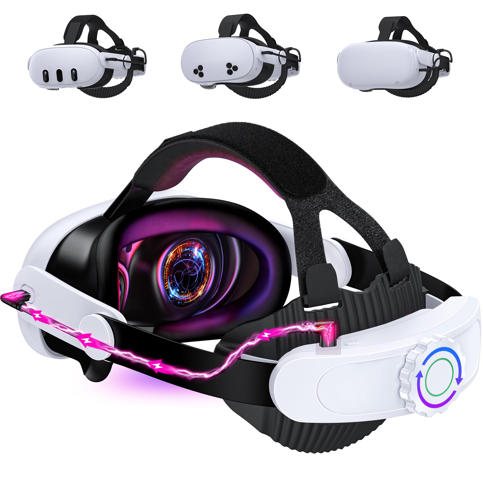 Sangle de Tête avec 10000mAh Batterie pour Meta Quest 3S/3/2, Remplaisement Réglable de Sangle Elite pour Sangle Quest, Accessoires Casque VR Prolongeant Le Temps de Jeu et Réduisant la Pression