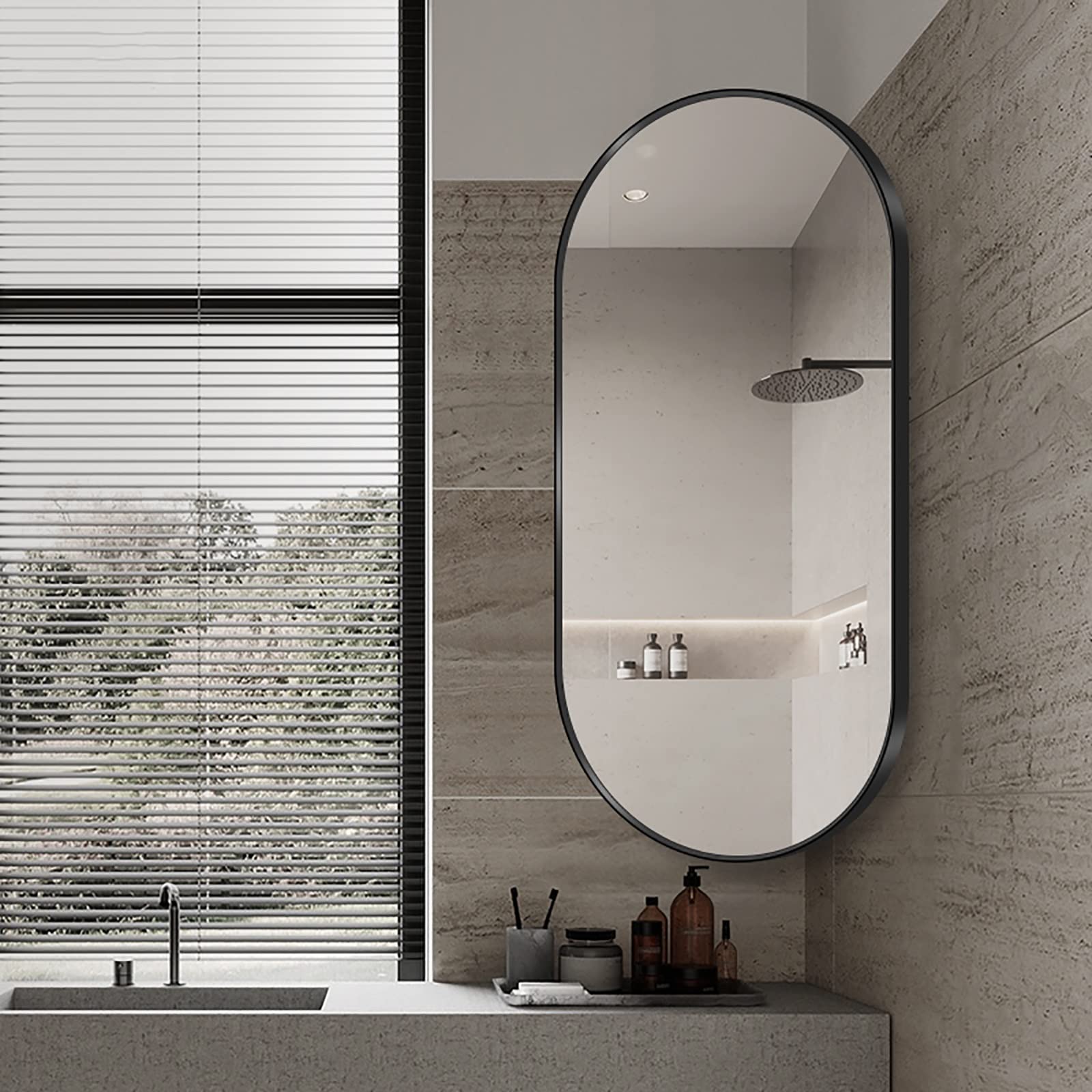 Ovaler Wandspiegel fürs Badezimmer mit Rahmen aus Aluminiumlegierung, bruchsicherer Spiegel, ausziehbarer Schwenkspiegel, für Hotel/Schlafzimmer/Badezimmer/Salon (Größe: 60 x 90 cm)